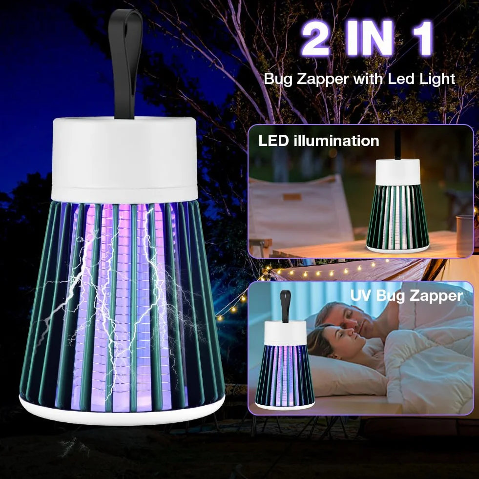 URAQT Elektryczny niszczyciel owadów, lampa na komary 5W 2000V pułapka na komary, ochrona przed komarami, USB, 2 w 1 Elektryczny niszczyciel owadów z lampką nocną na owady, wewnątrz i na zewnątrz