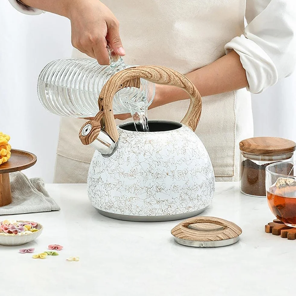 Czajnik Indukcja 2.8L gwizdający czajnik do herbaty ze stali nierdzewnej drewniany uchwyt kuchenka gazowa kuchenka indukcyjna czajniczek kuchenny czajnik wodny Czajnik Na Kuchenkę