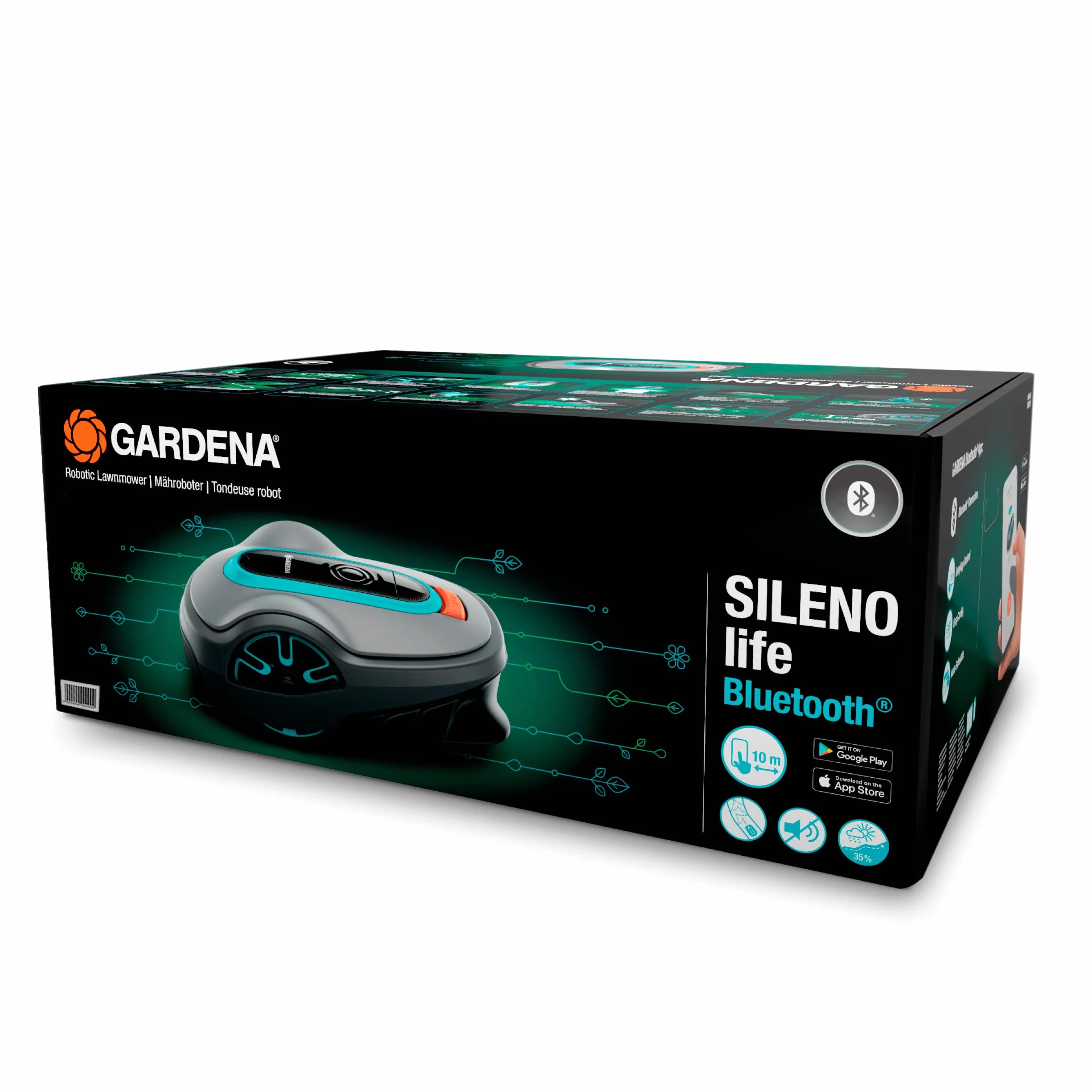Gardena SILENO life: kosiarka automatyczna do trawników o powierzchni do 1250 m², sterowana za pomocą aplikacji Bluetooth, bardzo cicha - 57 db(A), kosi w każdych warunkach pogodowych (wersja PL)