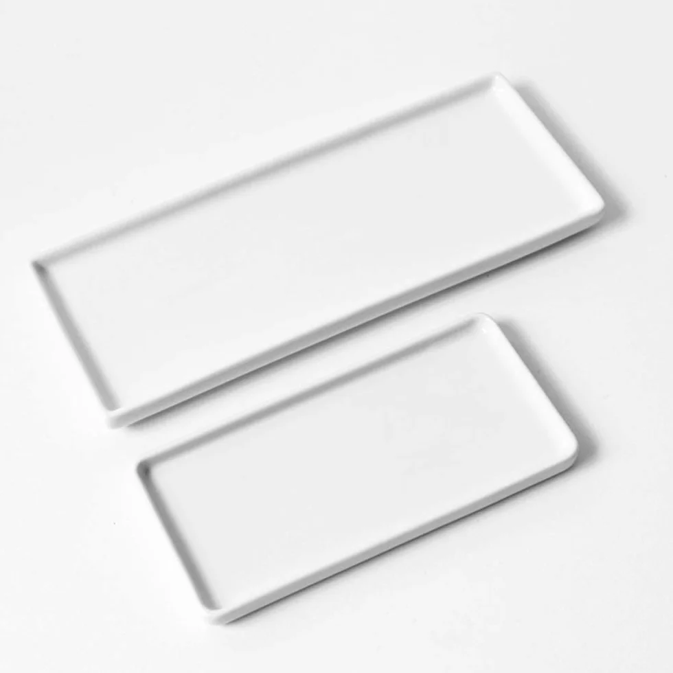 Ceramic Vanity Tray Small Rectangle, Bathtub Tray Bathroom Organizer, Cosmetics Holder for Tissue Candle Towel Plant Jewelry Ring Dish Dresser Perfume Shampoo-White(1 Pc)(Large)
