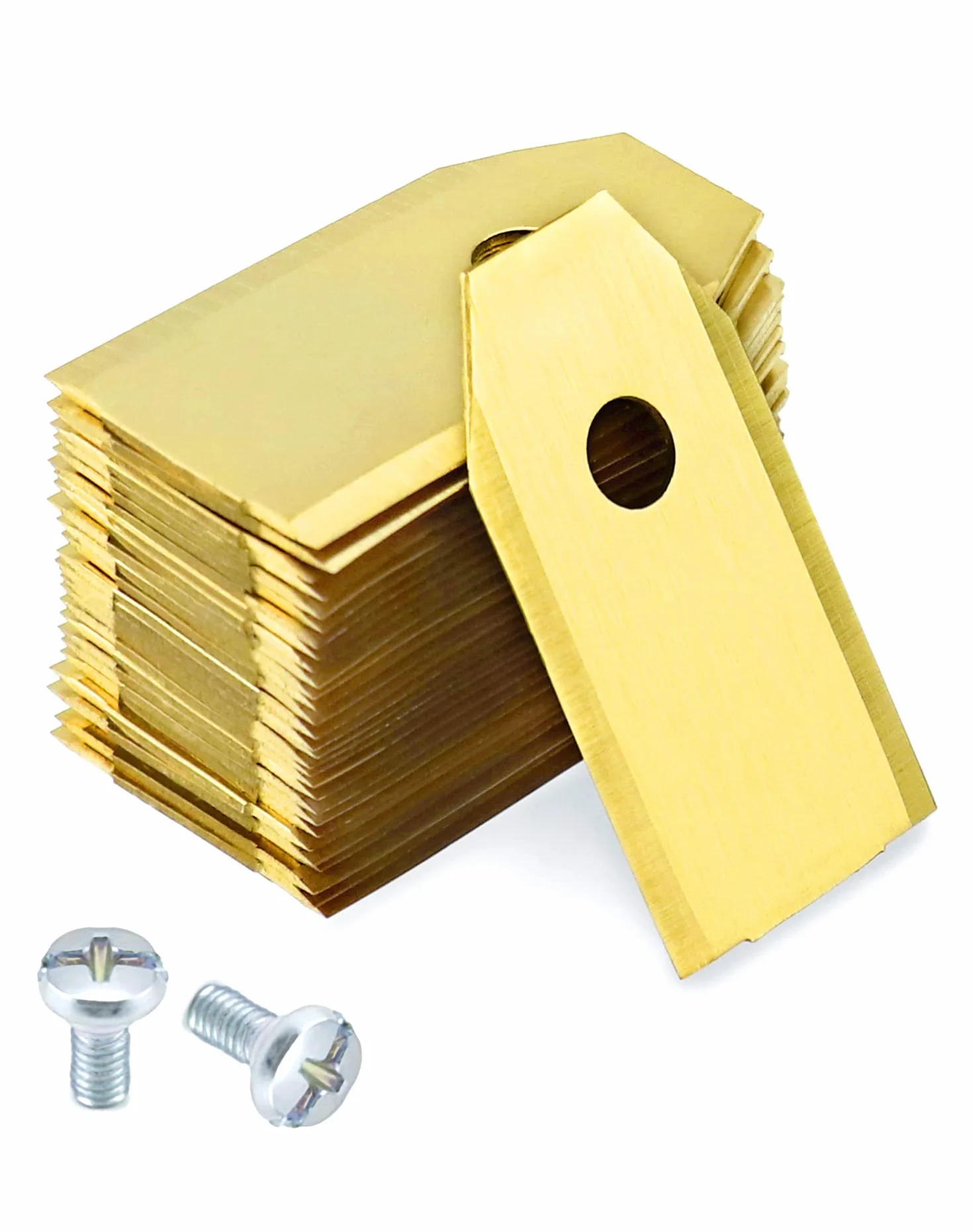 QWORK® 30 sztuk ostrzy do kosiarek zautomatyzowanych, ostrza zamienne do kosiarek zautomatyzowanych, z 30 śrubami, kompatybilne z 105, 310, 315, 320, 420, 430x, złote