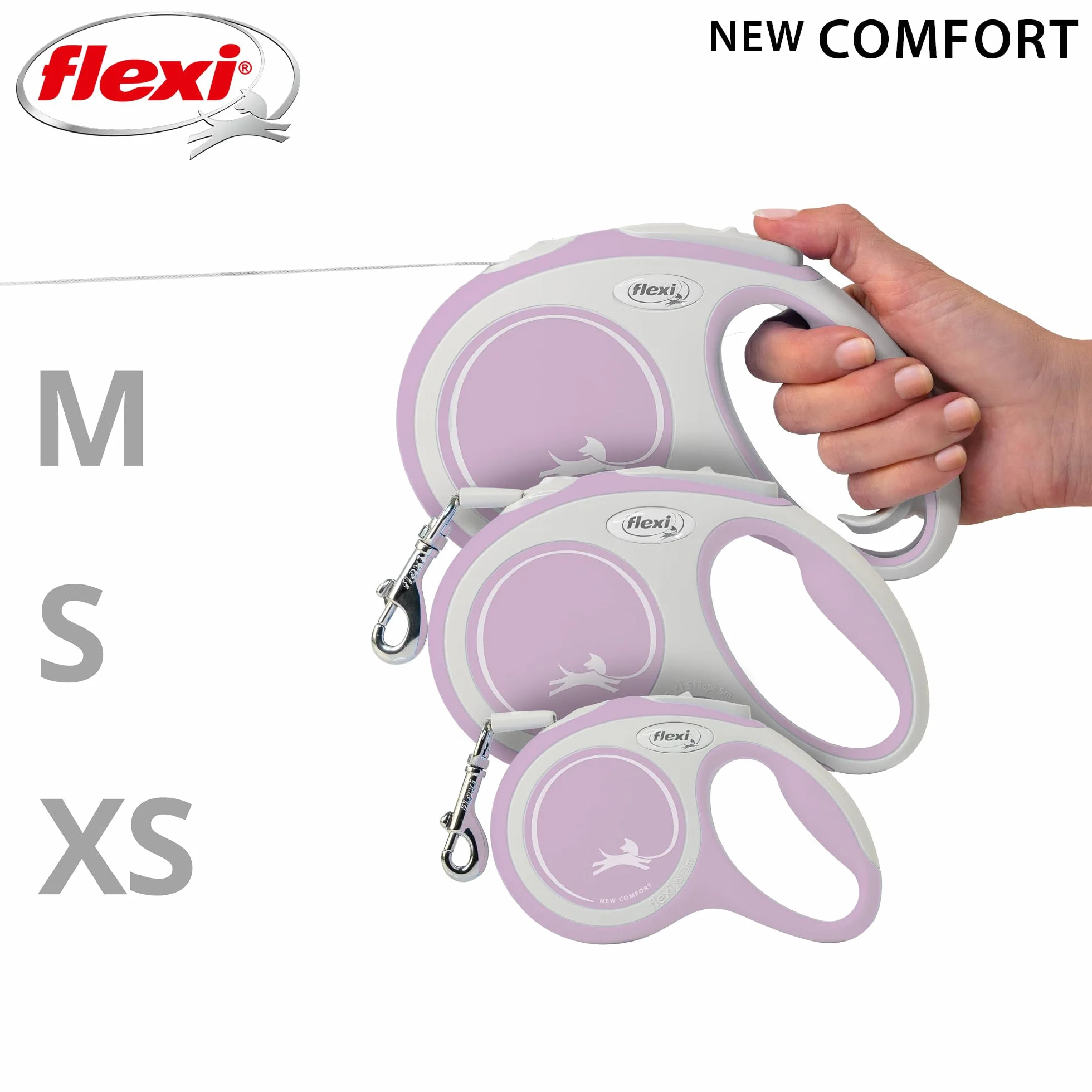 Flexi taśma smycz dla psa 3 m do 12 kg szara różowa