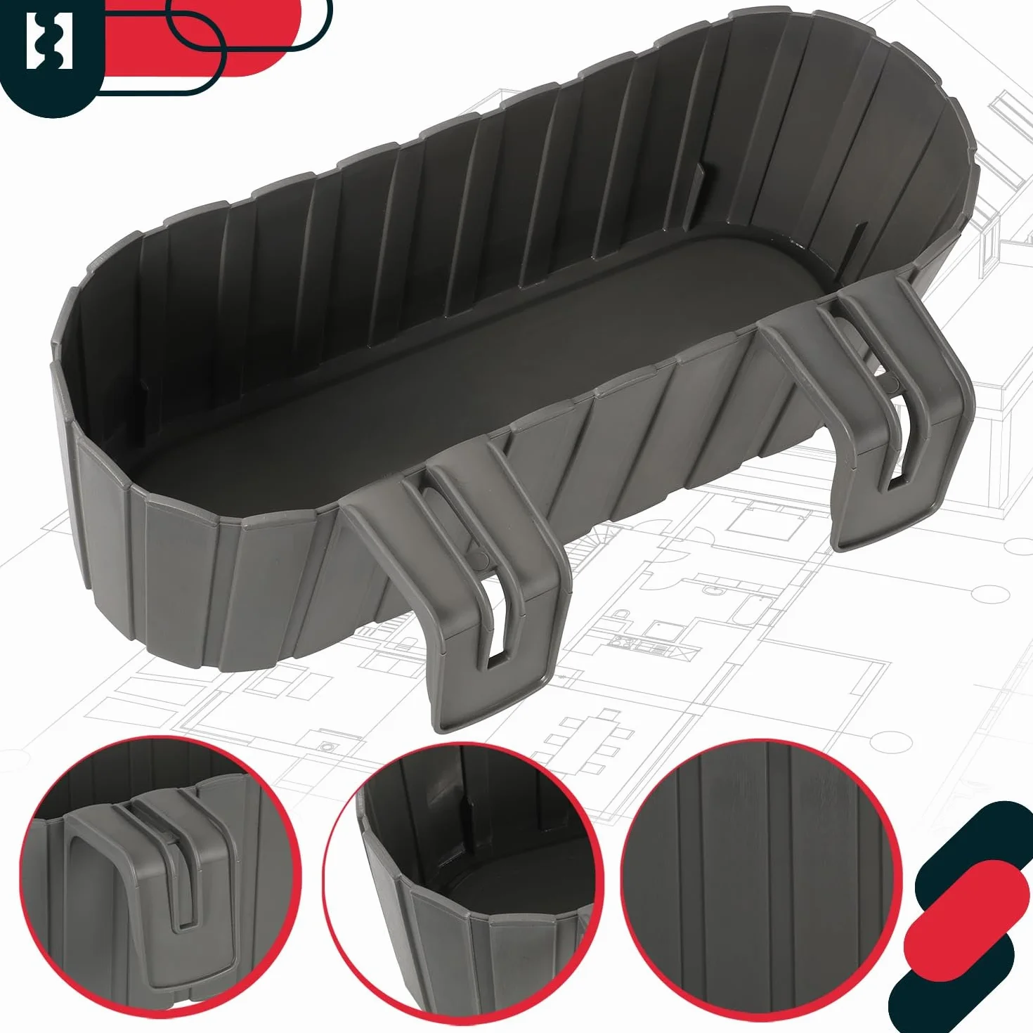 KOTARBAU® Doniczka Balkonowa na Balustradę - 40 x 15 x 15 cm - Skrzynka Plastikowa na Balkon - Owalna - Rustykalna - Szara - Zestaw 2 SZT