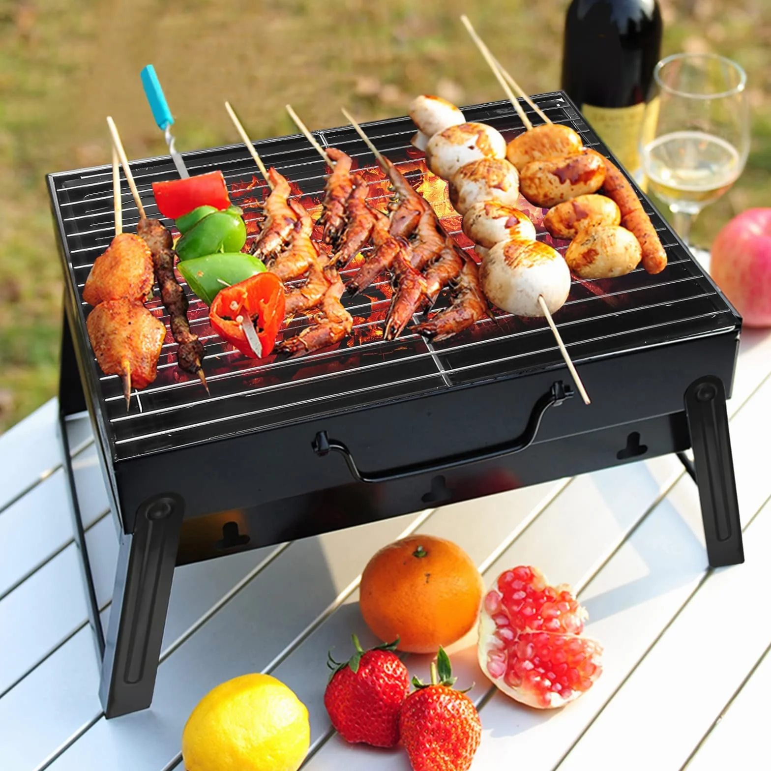 Uten Grill na węgiel drzewny, przenośny składany grill na węgiel drzewny, ze stali nierdzewnej, do gotowania na świeżym powietrzu, na kemping, wędrówki, piknik