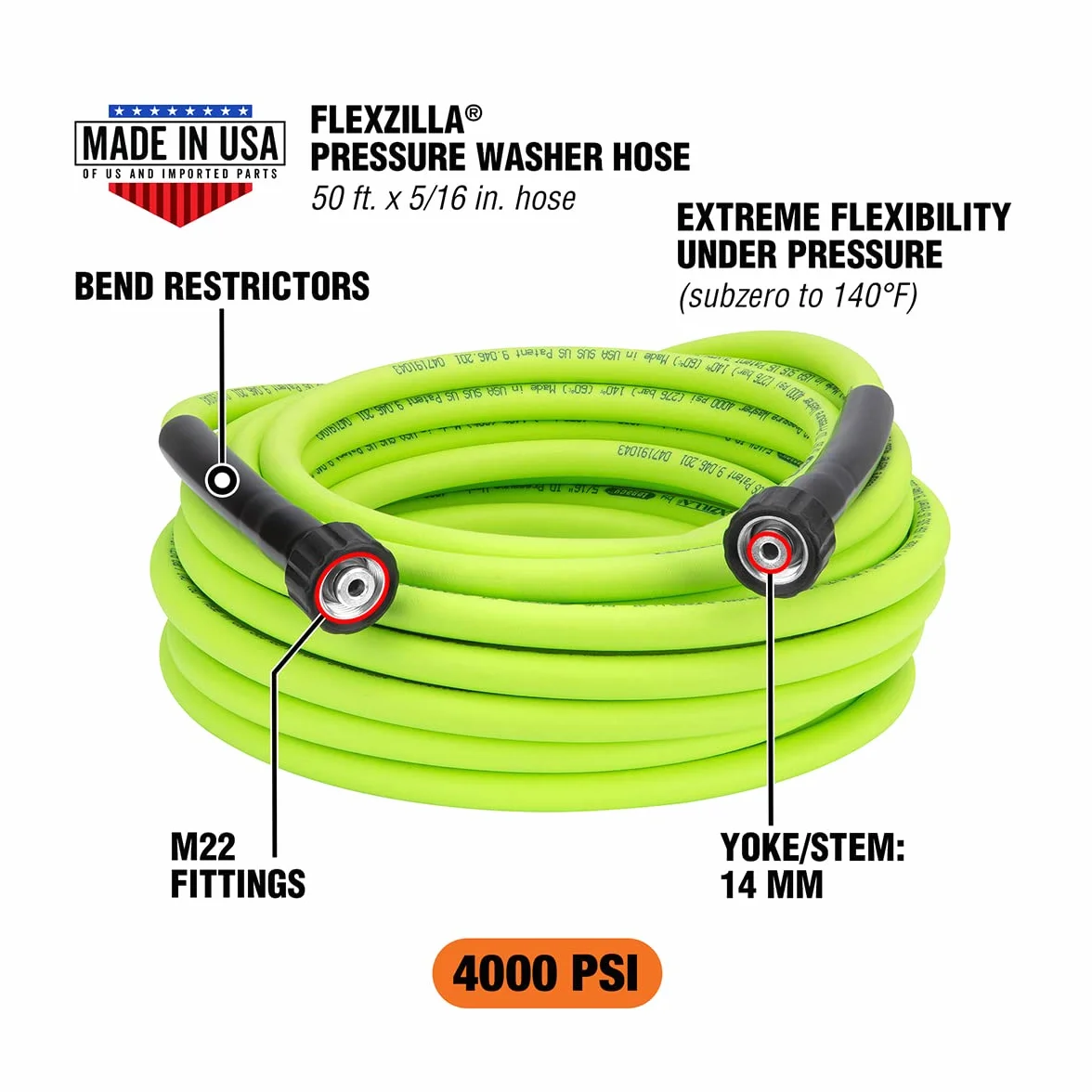 Flexzilla HFZPW40550M-E 4000 PSI, wąż do myjki ciśnieniowej 50', ZillaGreen, 5/40.6 cm x 15 m