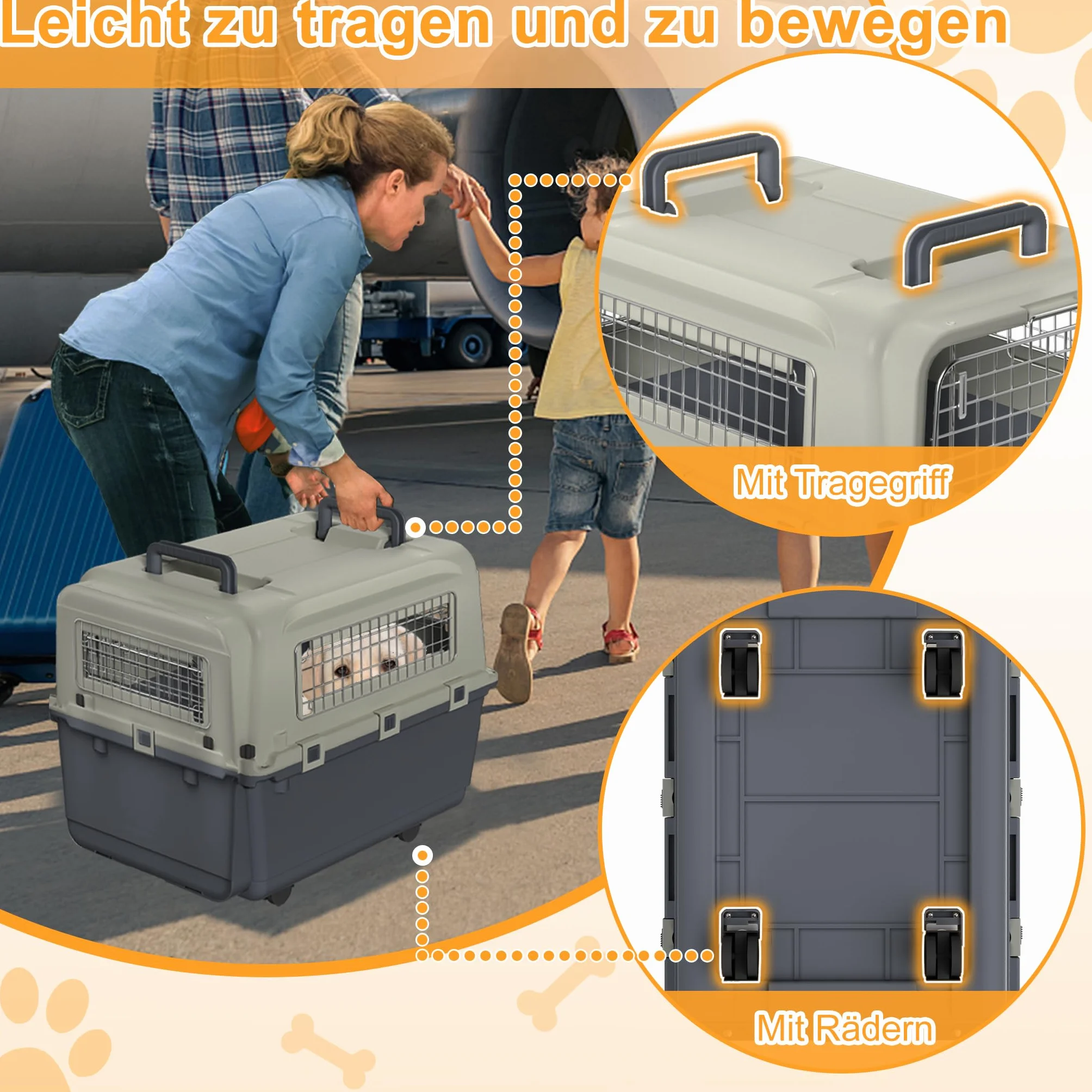 Skrzynka transportowa dla psa i kota 80x57x70 cm z żelaznymi drzwiami i kółkami transporter zwierząt