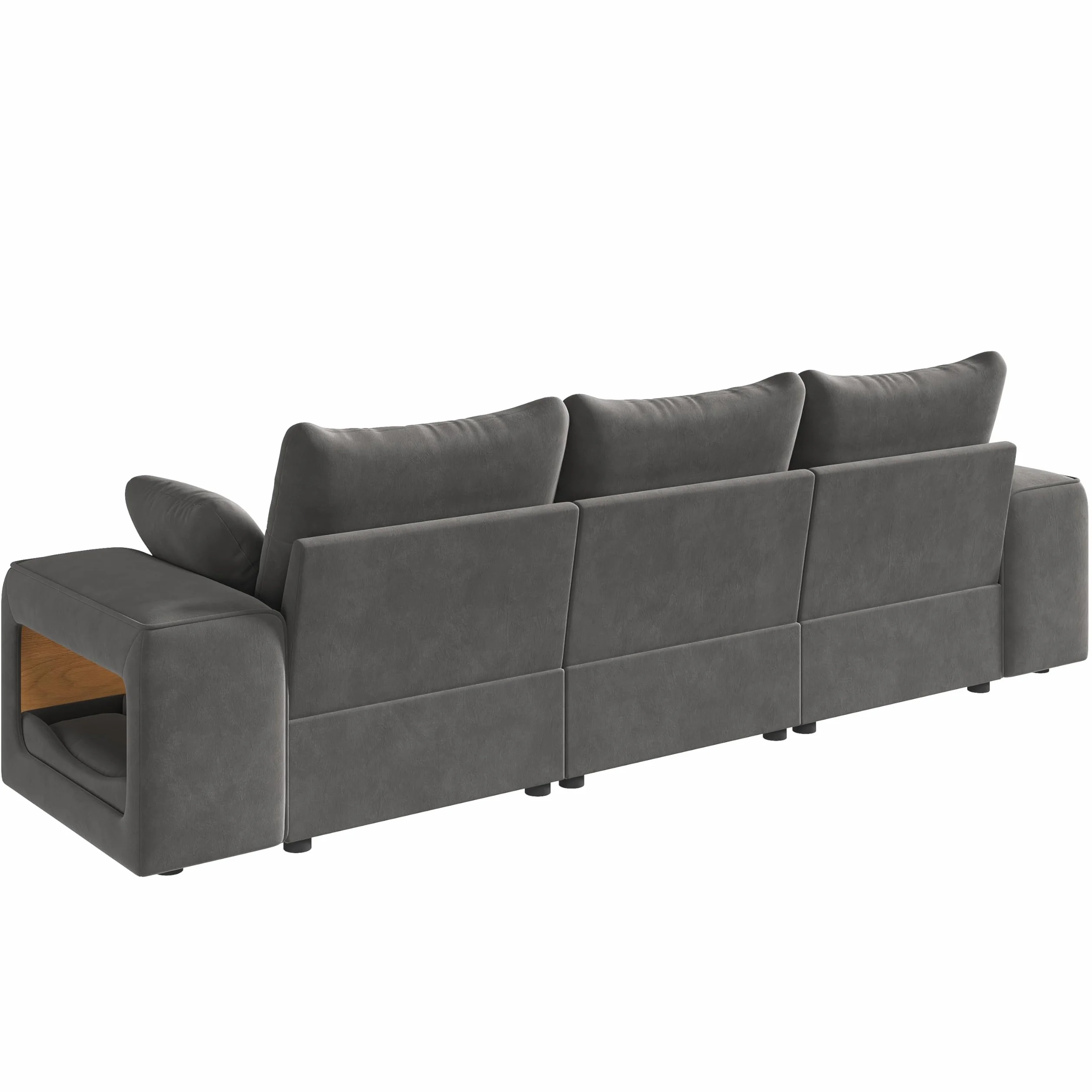 Nowoczesna 3-osobowa sofa, modułowa sofa Cloud z szerokimi podłokietnikami, miejscem do przechowywania, wyściełanym obszarem dla zwierząt domowych, w zestawie 2 poduszki, szara