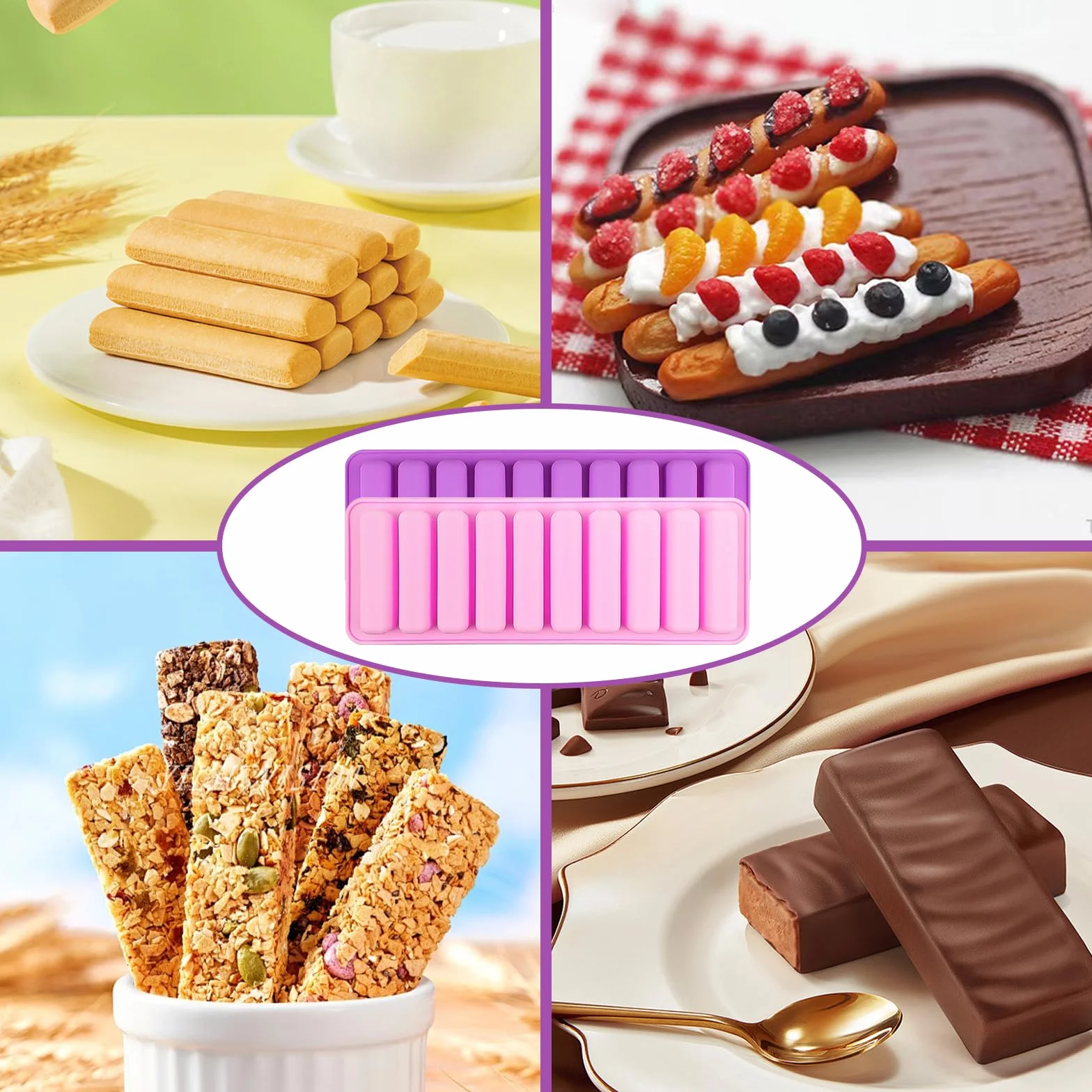 6 sztuk silikonowych foremek do pieczenia batoników musli, z 2 silikonowymi szpatułkami, nieprzywierające, prostokątne, nie zawierają BPA, idealne do batoników musli, batonów energetycznych