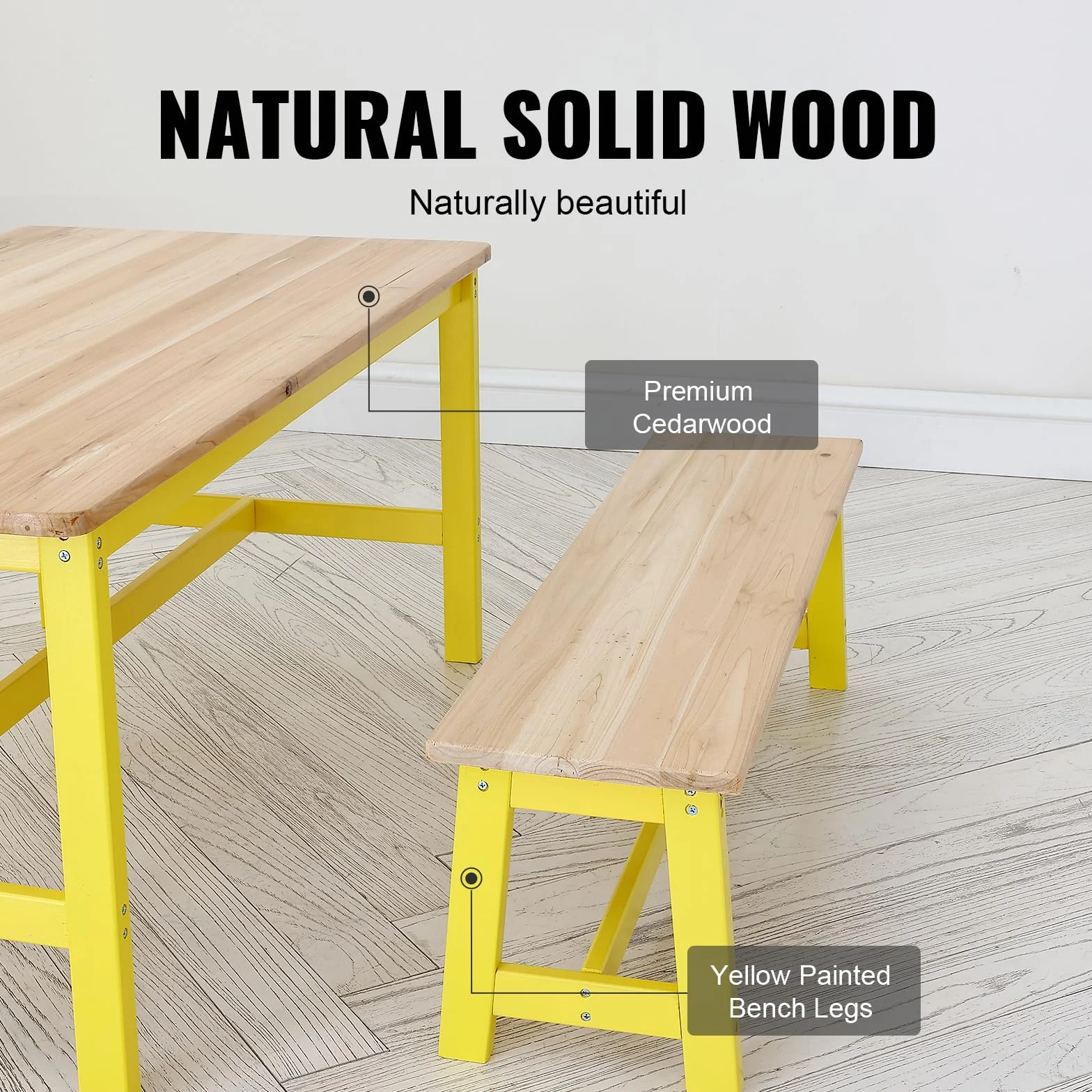 VEVOR 1 stolik dziecięcy + 2 ławki 1067 x 575 x 482 mm i 915 x 235 x 280 mm, zestaw mebli dziecięcych, łatwa do czyszczenia, do nauki, jedzenia, czytania, przedszkola, pokoju dziecięcego, 2-8 lat