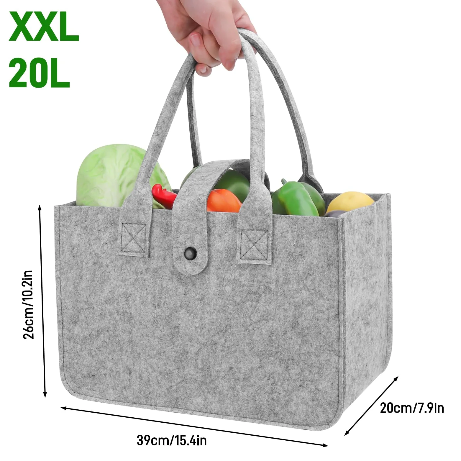 2 sztuki filcowa torba na zakupy, 30 x 20 x 18 cm, filcowa torba z uchwytem, składana torba filcowa na zakupy, wyjścia, do przechowywania, podróży, pikniku