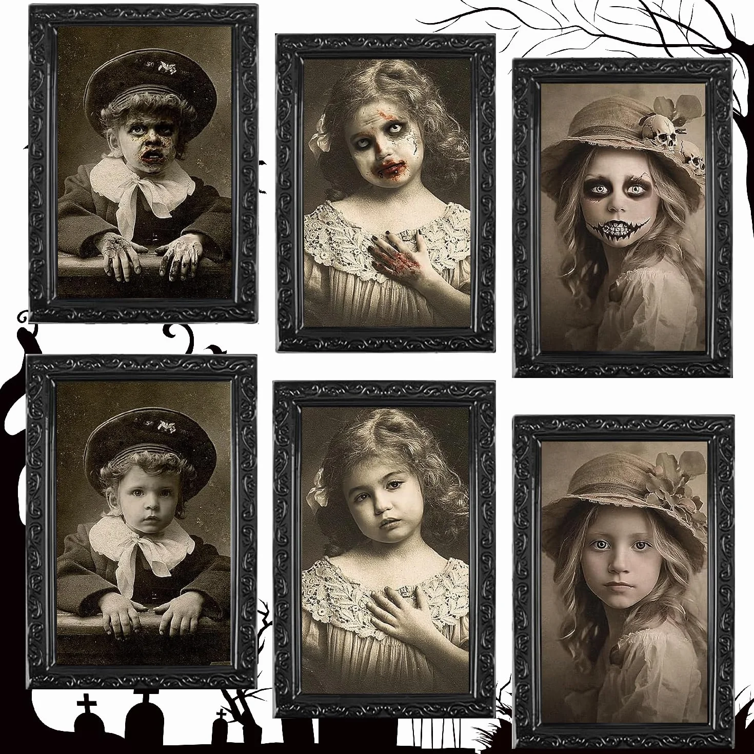 Halloween Dekoracja zewnętrzna Dekoracja wnętrz Ozdoby Akcesoria 3 sztuki Dom Ściana Terror Dom Salon Akcesoria Rzeczy Dekoracje Drzwi Impreza Ramki ze zmieniającą się twarzą 3D Zdjęcia Haloween