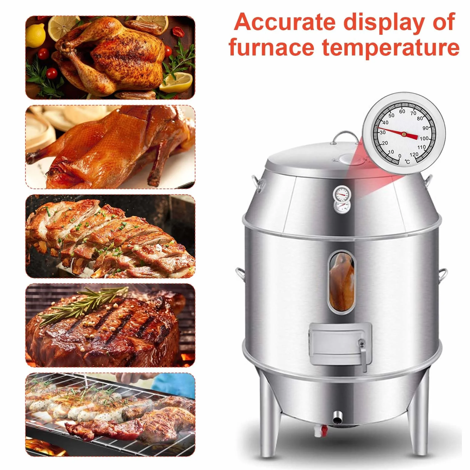Colexy Termometr do grilla, analogowy, bimetalowy termometr ze stali nierdzewnej 0-120°C do pomiaru temperatury w komorze gotowania, do grillowania, pieczenia, wędzarni, pieca i pieca wędzarniczego