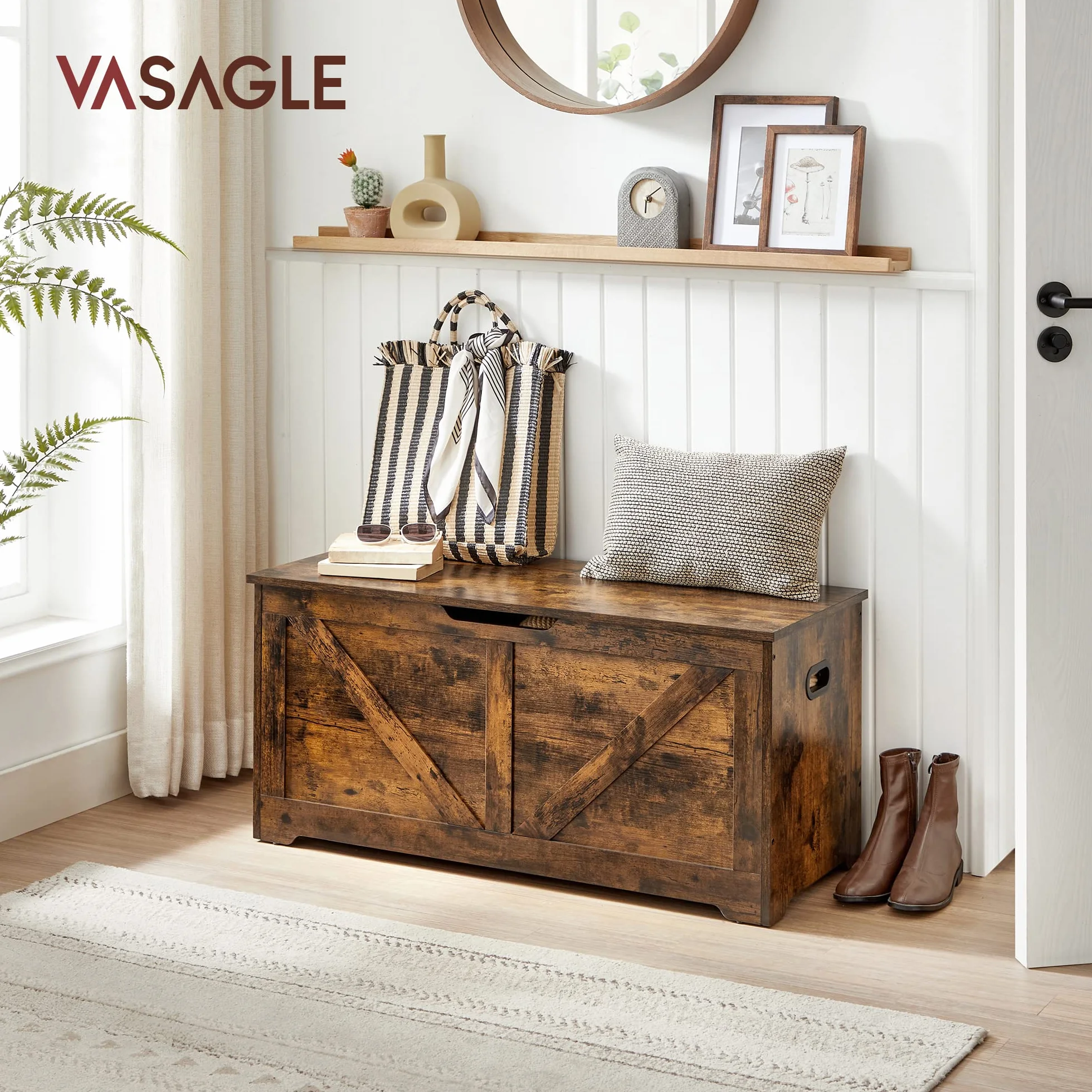 VASAGLE Skrzynia do przechowywania, ławka do przechowywania, ławka na buty, stodoła, 100 x 40 x 46 cm, do korytarza, sypialni, salonu, rustykalny brąz LSB060T01