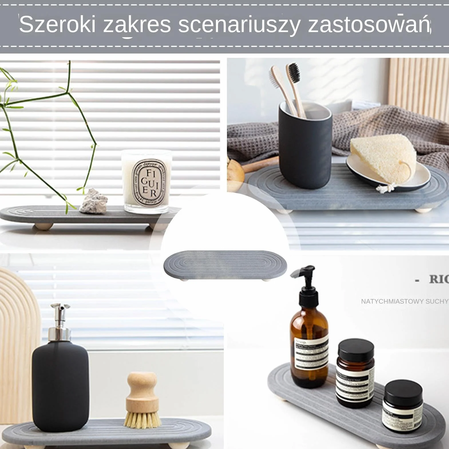 Fast Drying Tray, Multifunctional Counter Tray, Stylish Sponge Holder, Diatomaceous Earth, 30x10x2cm, Quick Drying For Soap, Brushes, Toiletries, Kitchen Sink Organizer