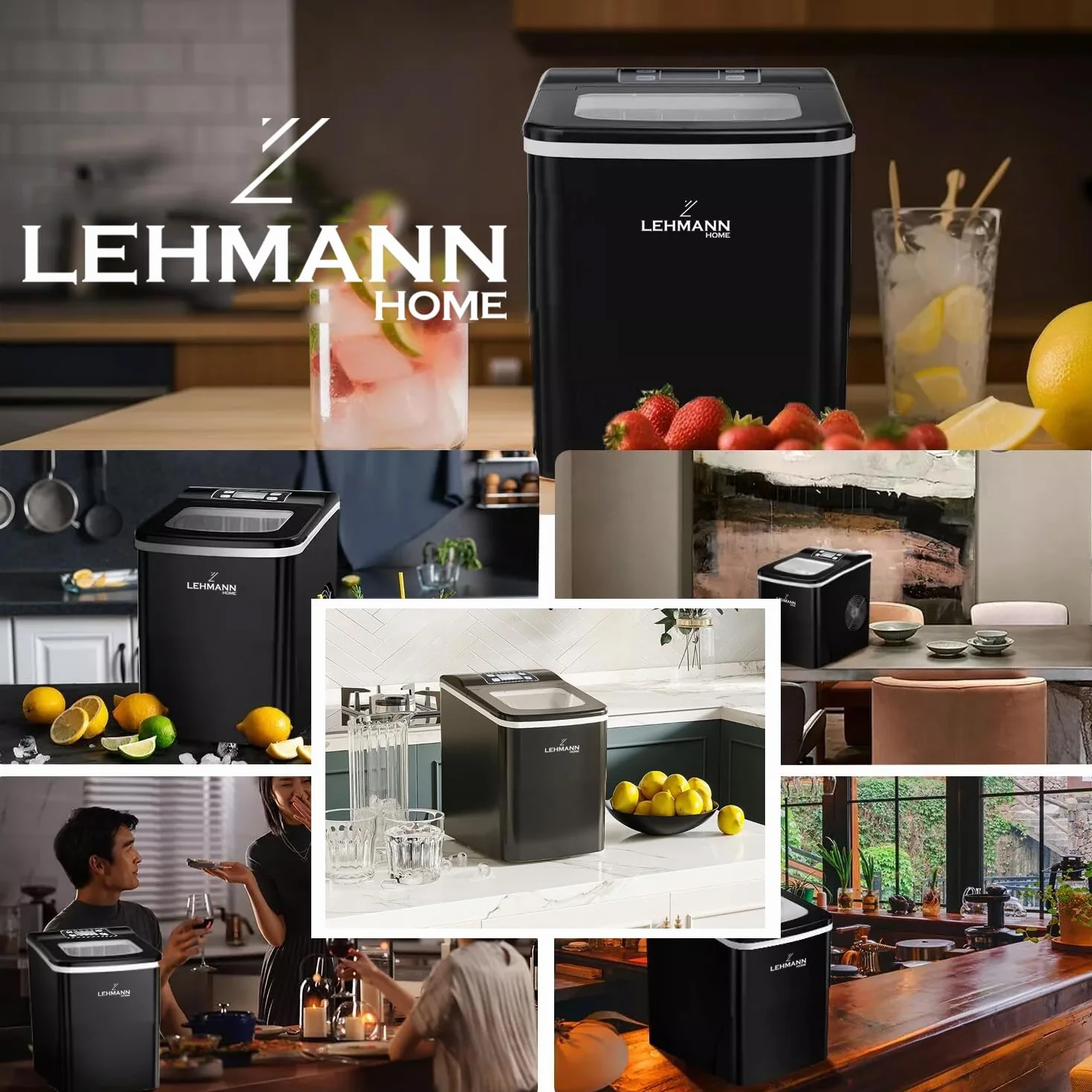 LEHMANN ‎LHOIM-1222 kostkarka do lodu 2 l, 9 kostek lodu w ciągu 6-12 minut, 12 kg w ciągu 24 godzin, automatyczne czyszczenie, 2 rozmiary kostek lodu, idealna do kuchni, biura, baru i na imprezę