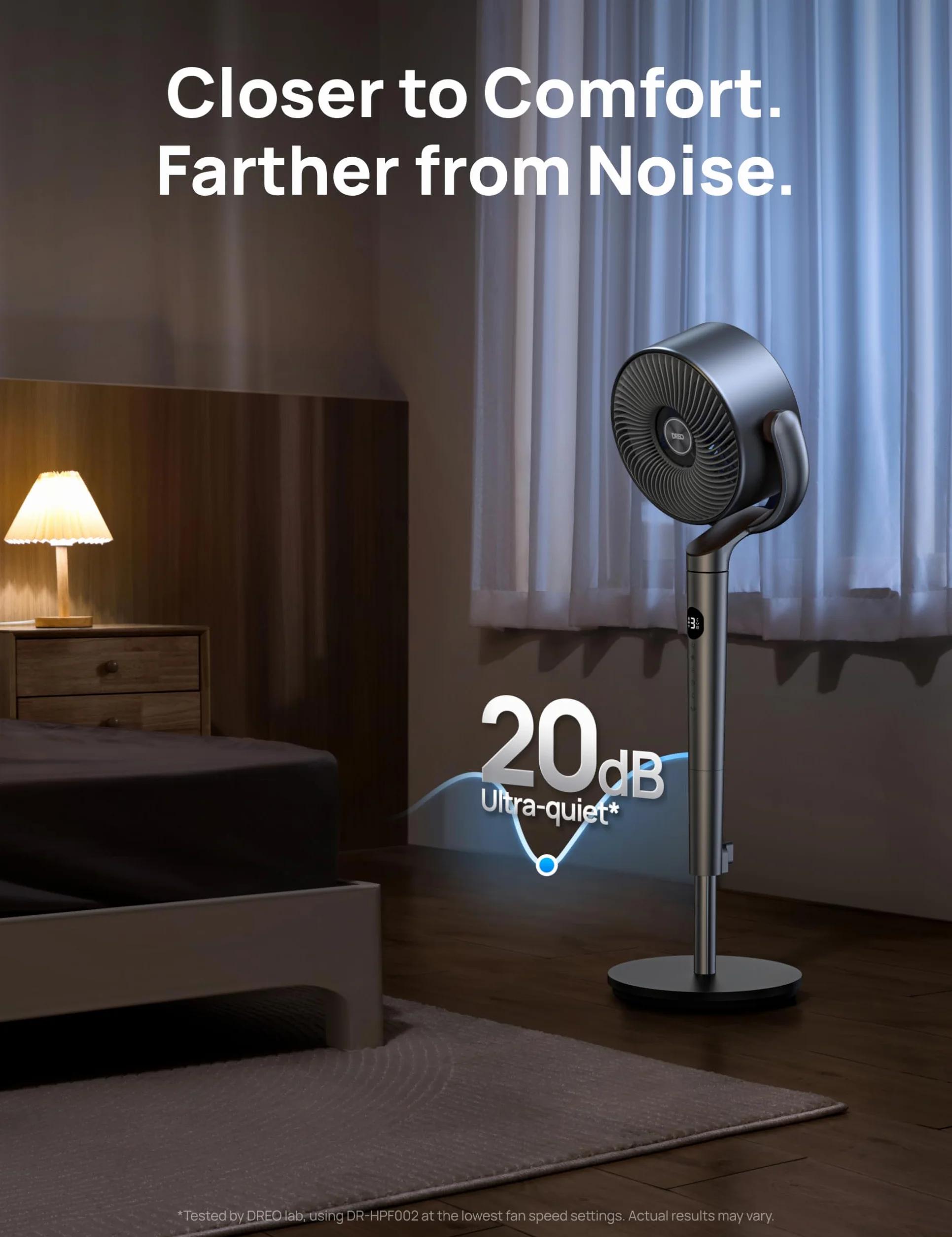 Dreo 23dB stille staande ventilator, 120°+120°omnidirectionele oscyllerende ventilator, 24M windafstand, 1200m³/h luchtvolume, cichych fanów stojących, 102CM hoogte, 3 modi, 8 snelheden, PolyFan 502