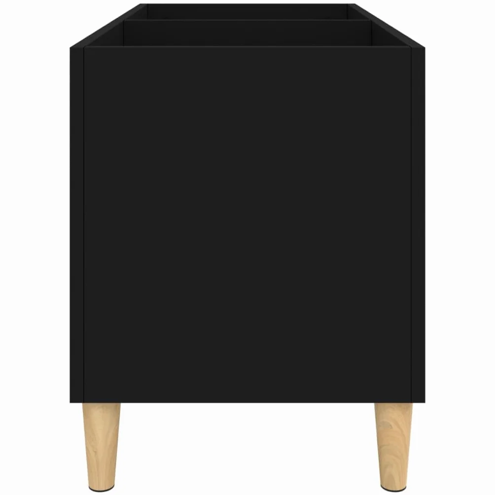 Czarna szafka panelowa 74,5 x 38 x 48 cm, materiał drewnopochodny z miejscem do przechowywania płyt gramofonowych, szafka pod telewizor, kredens, komodę, regał, montaż na ścianie, zajmujący