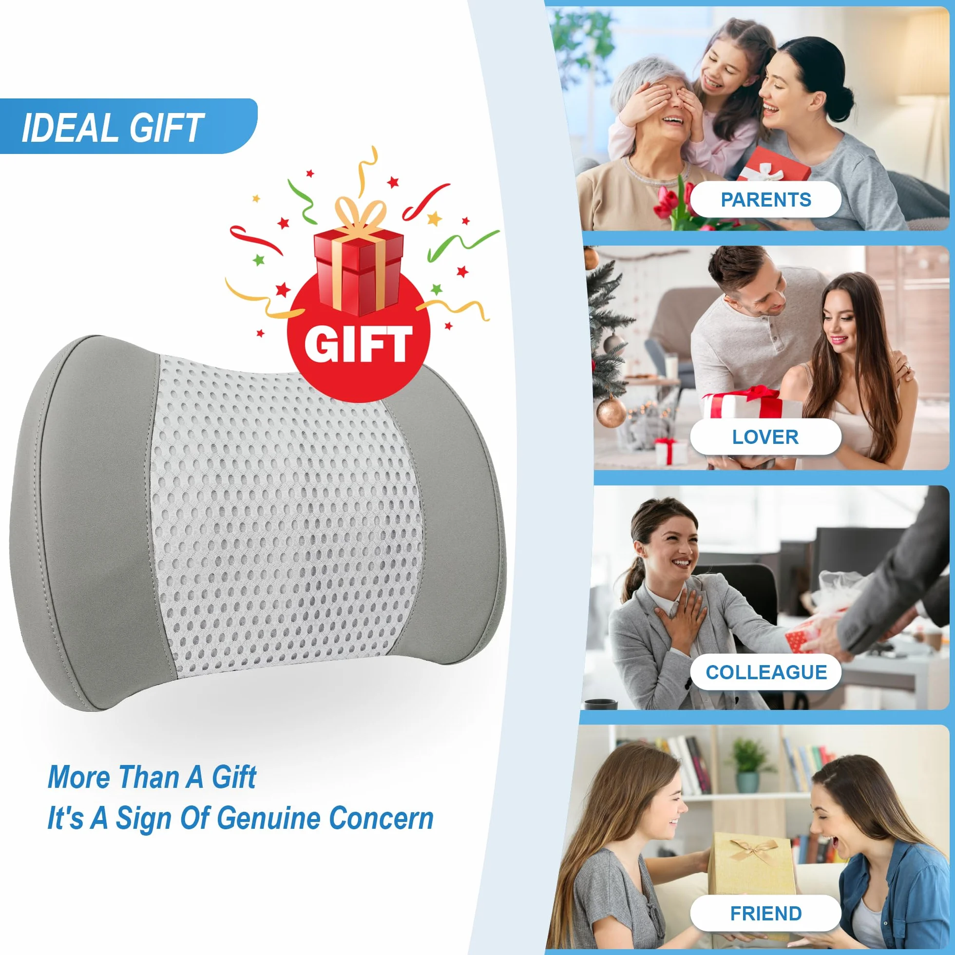 Lofty Aim Memory Foam Lumbar Support Cushion Relieves Lower Back Pain for Car, Office Chair, and Wheelchair Use, 4D Mesh Cover, Gray