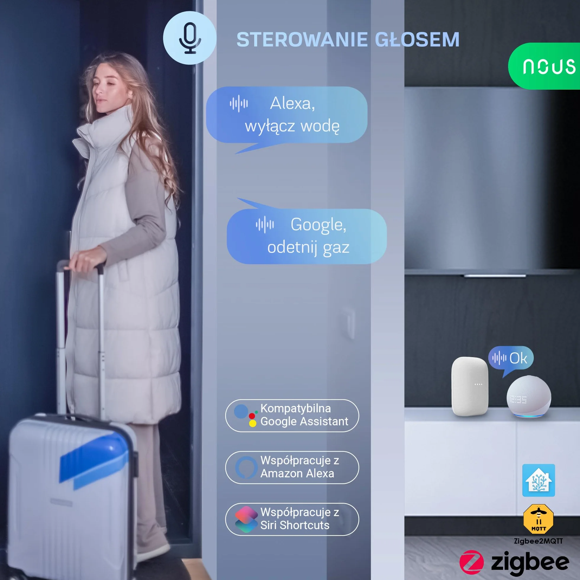 Zawór wodny NOUS LZ3 ZigBee, Asystent Google, kompatybilny z Amazon Alexa, aplikacja NOUS Smart, zegar sterujący Tuya Smart Life, zawór wodny ZigBee, sterownik nawadniania ZigBee2MQTT.