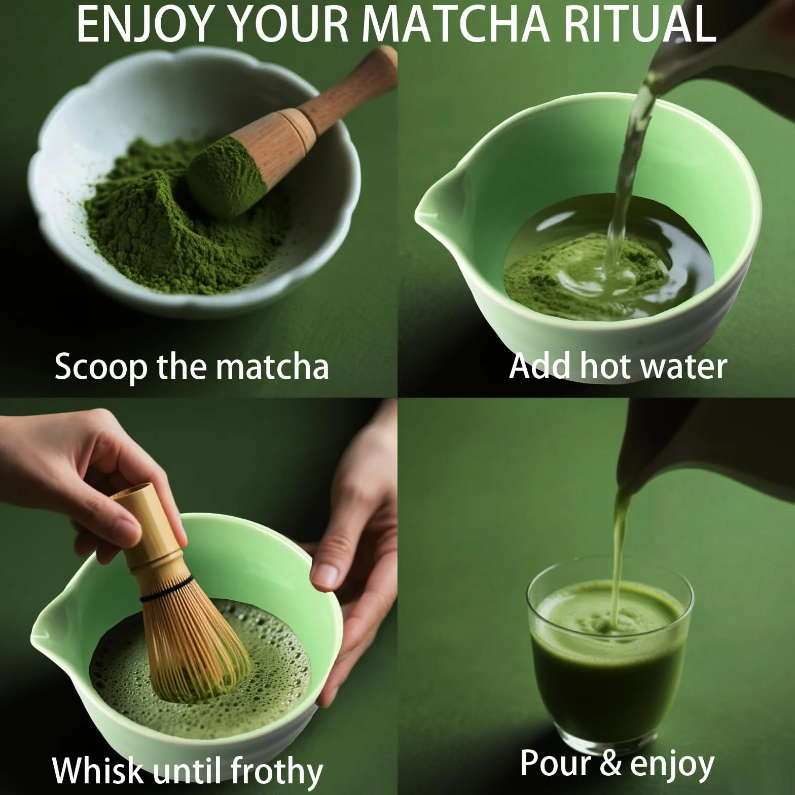 Zestaw 5-częściowy Matcha Set zawiera Matcha Besen i akcesoria - Matcha Tea Set z sitkiem do matchy stojakiem na trzepaczkę bambusową łyżeczką i miseczką do matchy - Idealny dla miłośników matchy jasn