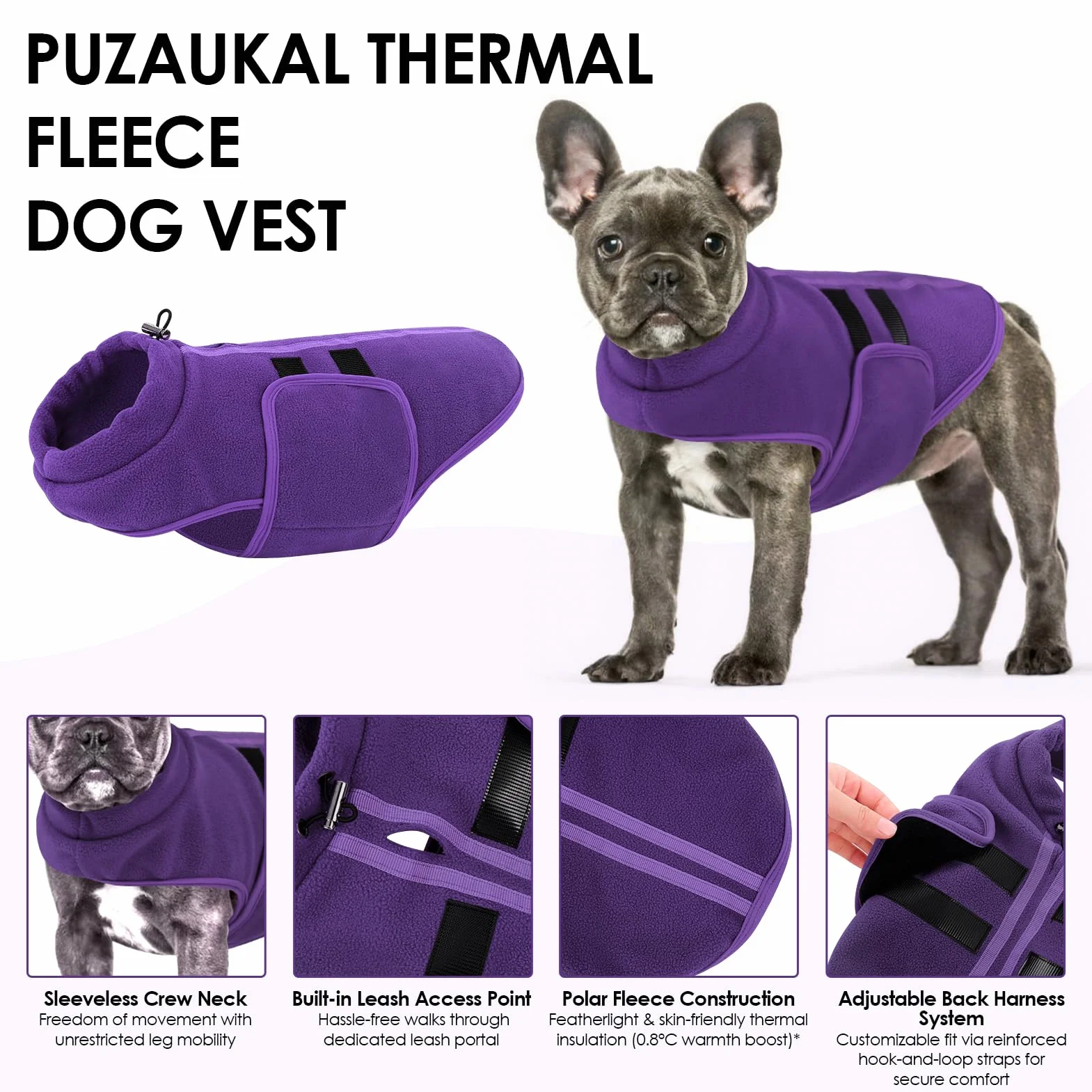 Sweter polarowy dla psa i kota z uprzężą - ciepła kamizelka - fioletowy XS