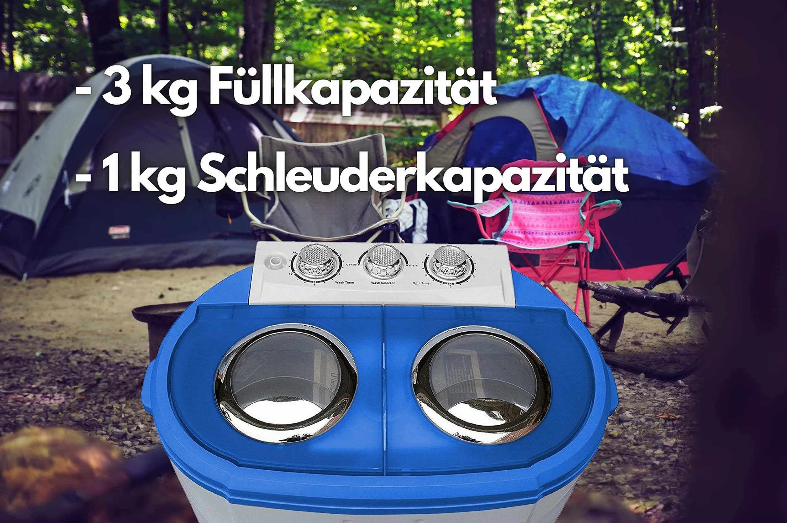 Steinborg Mini pralka z wirówką | 2 komory | pralka automatyczna do 3 kg | komora wirowania do 1 kg | pralka podróżna | mini pralka | kempingowa mobilna pralka Toploader, szara/biała