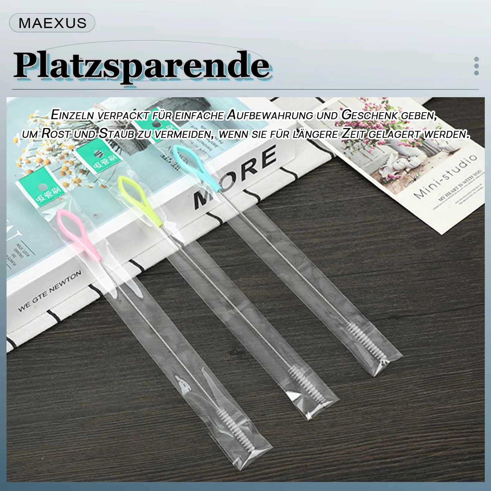 MAEXUS Szczotka do czyszczenia słomek, 16 szczotek do czyszczenia, 195 mm, długa szczotka do czyszczenia butelek, miękka nylonowa szczotka do probówek, dzbanka do herbaty, dyszy wąskich otworów