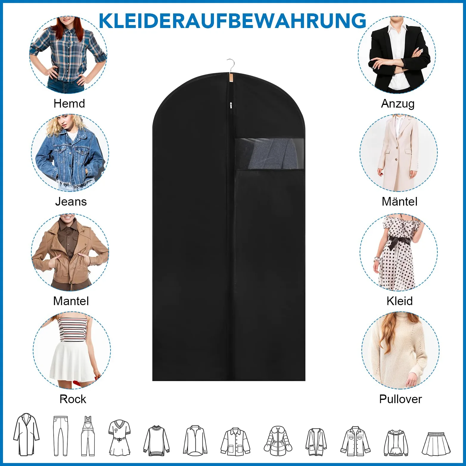 Dntorx Worki na ubrania, 2 sztuki, 60 x 120 cm, czarne, z zamkiem błyskawicznym | Peva, odporna na kurz i wilgoć, okienko, składana, do garniturów, kurtek i sukienek