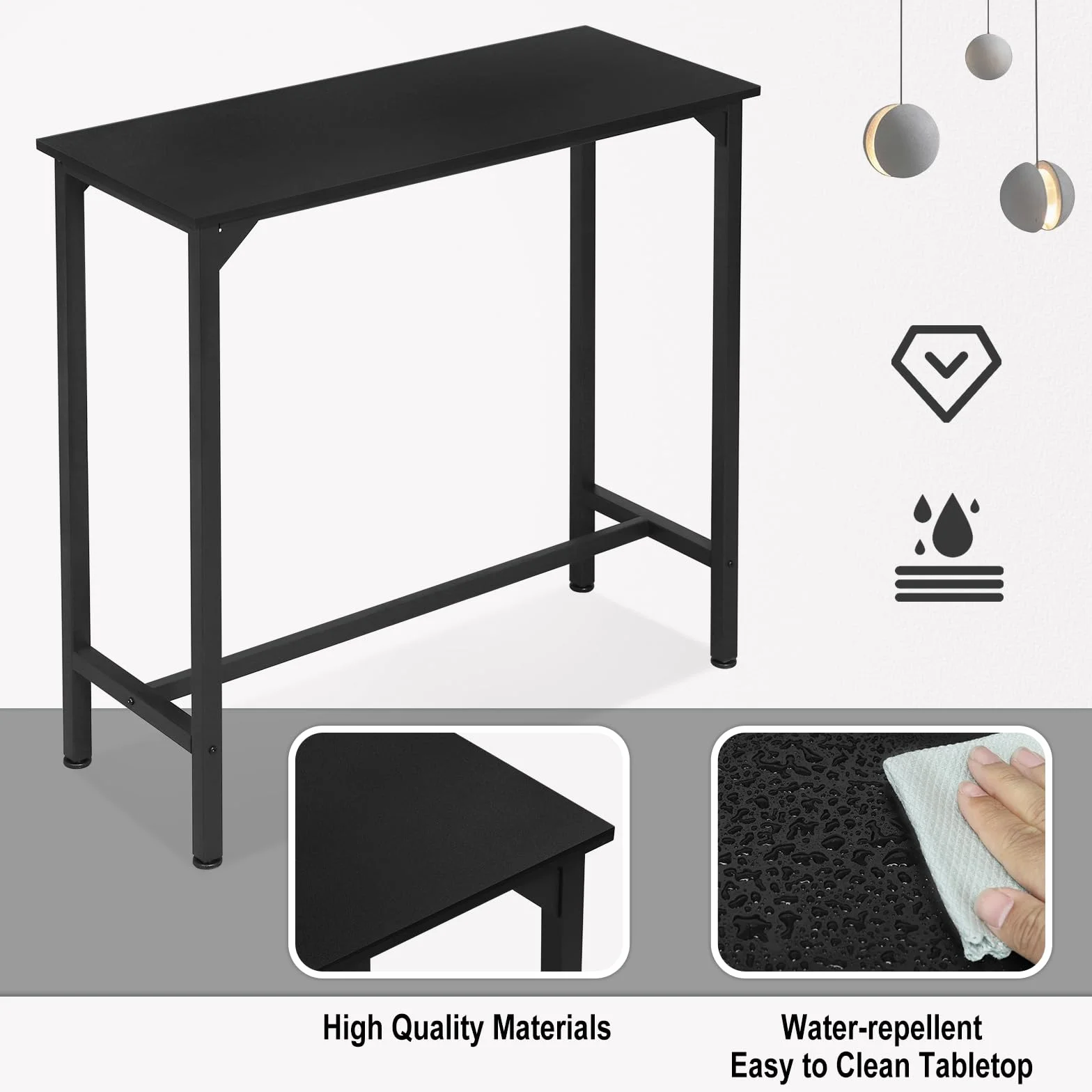 EUGAD Stół barowy 100 x 40 x 100 cm, wąski stolik stojący z metalu i drewna, wysoki stół kuchenny, stół wysoki, do kuchni, baru, bistro