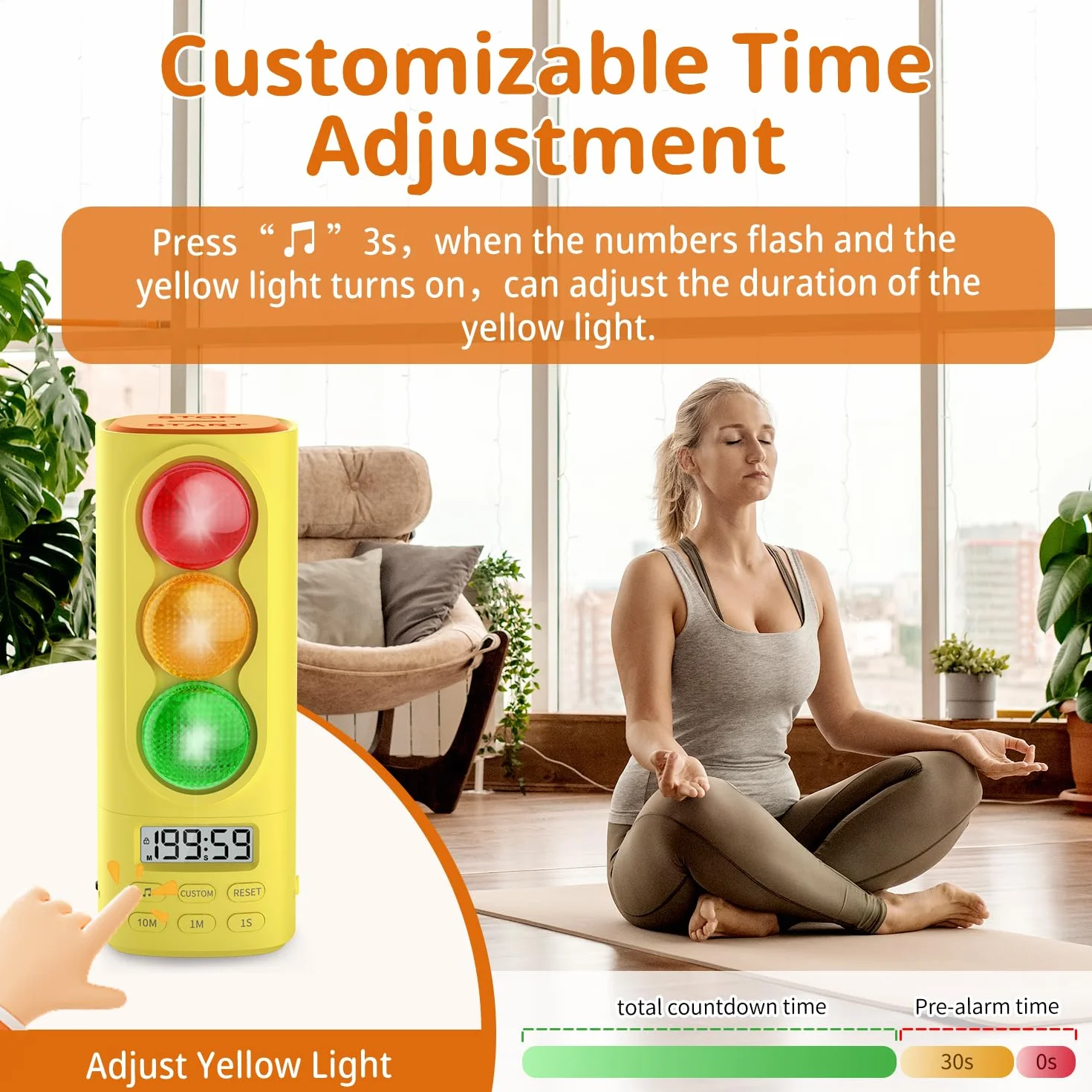 Sygnalizacja świetlna wizualny audio cyfrowy timer, regulacja głośności wyświetlacza LCD, z 4 dzwonkami, dla dzieci, klasy, domu, kuchni, gry, odliczanie, pauza, funkcja pamięci, ładowarka