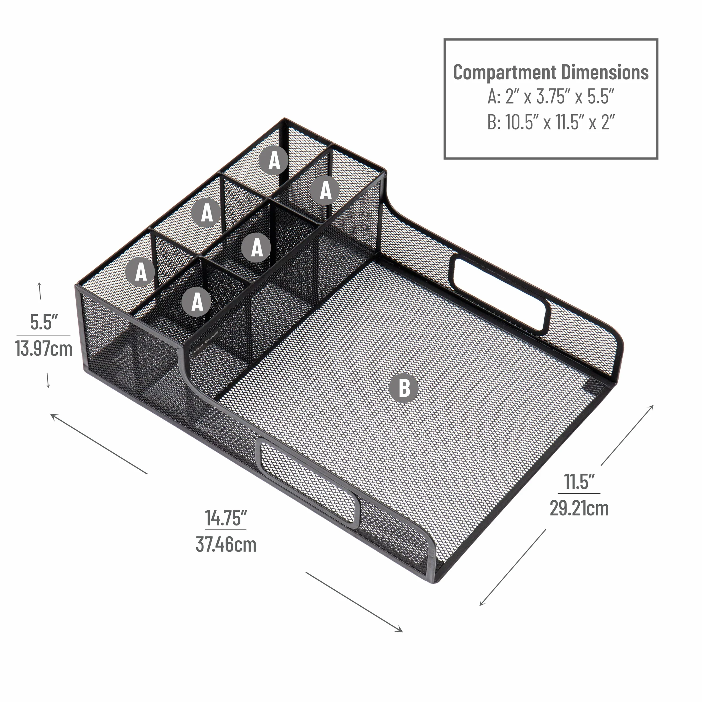 Mind Reader Desktop Organizer, File Storage, Accessory Storage, Workspace, Office, Metal Mesh, 11.5" L x 14.75" W x 5.5" H, Black