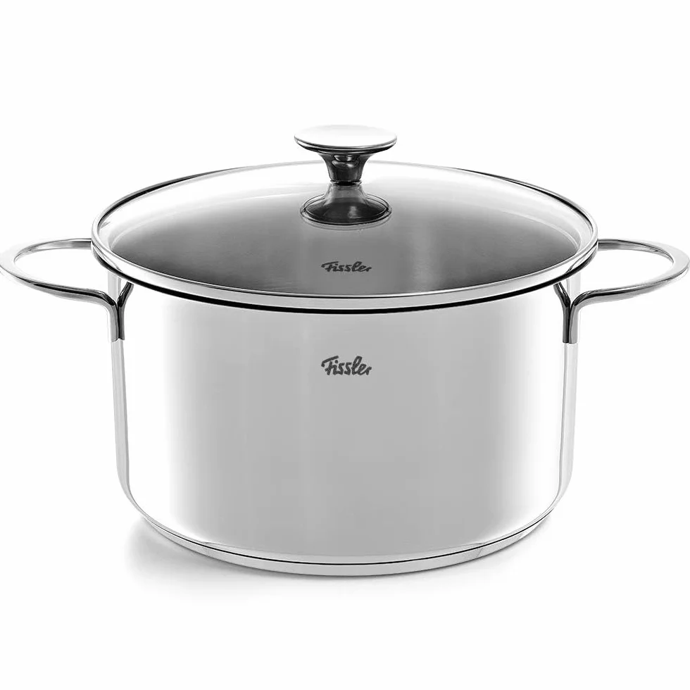 Fissler Copenhagen 4-częściowy zestaw garnków ze stali nierdzewnej, garnki ze szklaną pokrywką, 3 garnki, 1 garnek do smażenia – indukcyjny