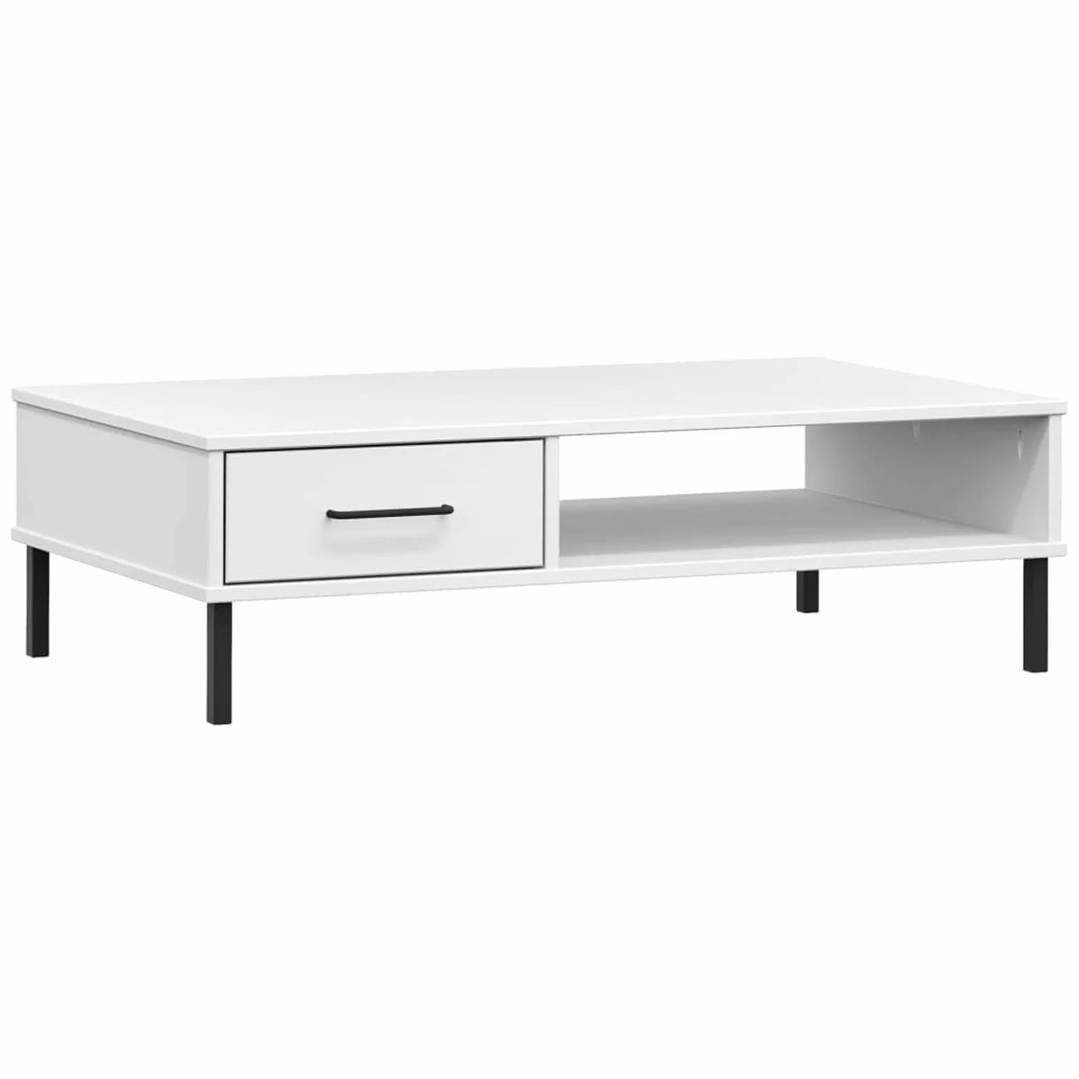 Homgoday Stolik kawowy Metalowe nogi Oslo lite drewno sosna biała, konsola pomocnicza stolik do salonu stolik boczny herbata kawa sofa salon meble meble stoliki kawowe meble