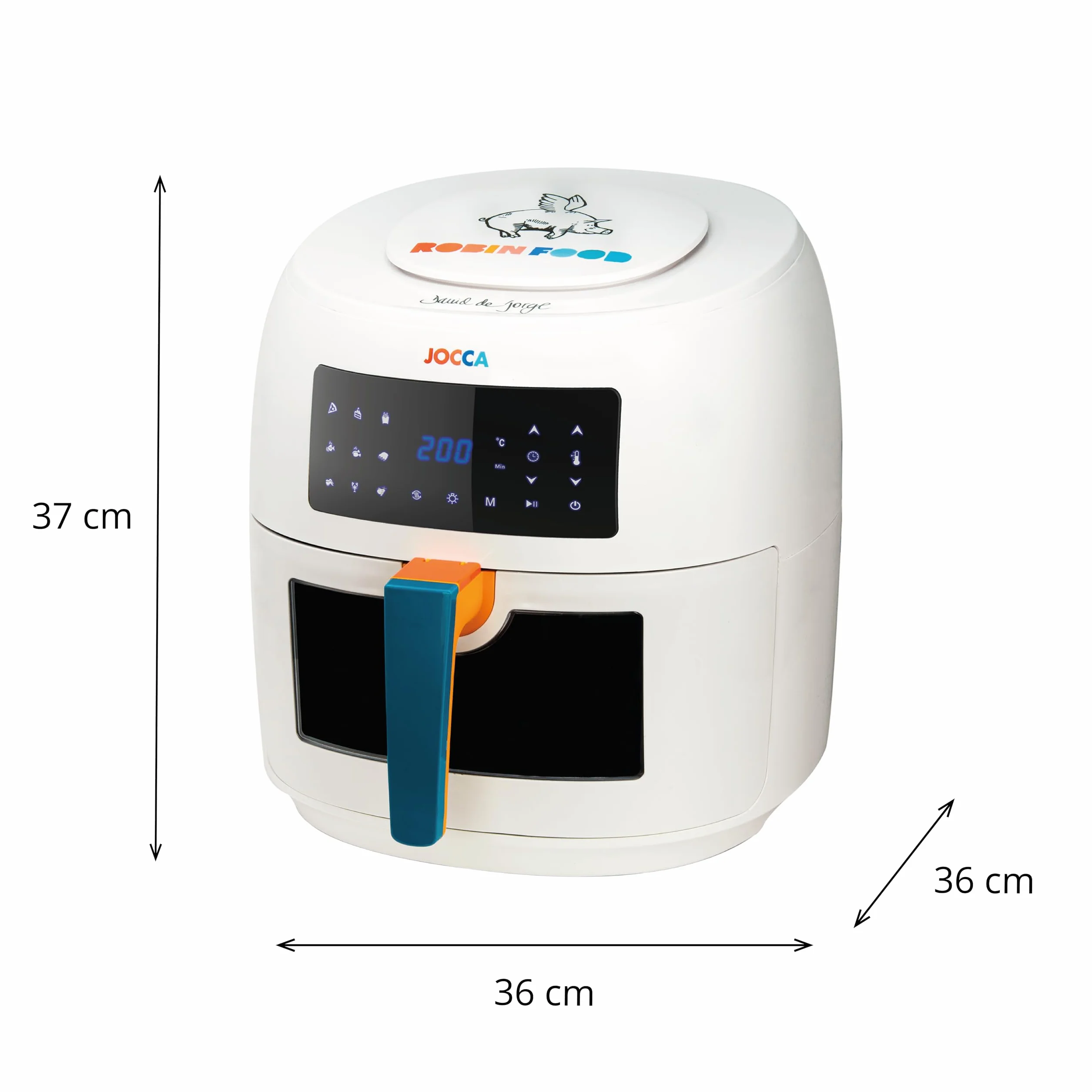 Jocca - Frytkownica na gorące powietrze 7,4 l Robin Food | Frytkownica bezolejowa z oknem Chef David de Jorge| Air Fryer | 1800 W moc | Zabezpieczenie przed przegrzaniem | Ekran dotykowy LED