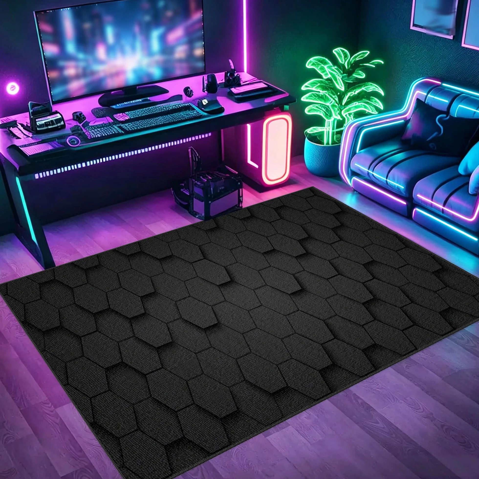 Zmywalny dywanik do pokoju zabaw, 110 x 150 cm / 43,31 x 59,06 cala Mata podłogowa na krzesło komputerowe do gier, mata sportowa, mata podłogowa dla graczy 3D do sypialni na krzesło biurowe