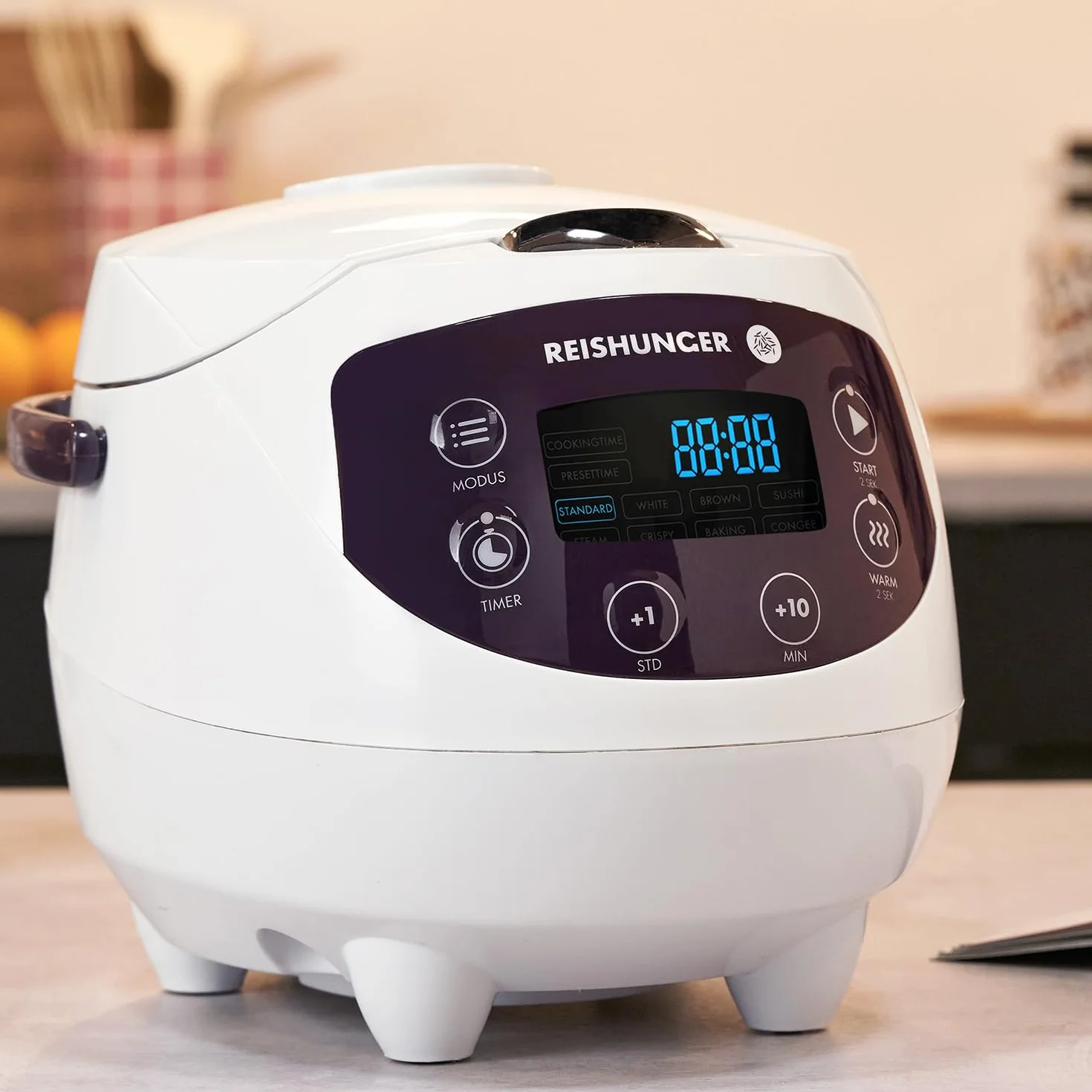 Reishunger Cyfrowy mini ryżowar i parowar w kolorze biały - Funkcja utrzymywania ciepła, minutnik & garnek premium - mały multicooker, 8 programów, 7-fazowa technologia gotowania, 1-3 osoby
