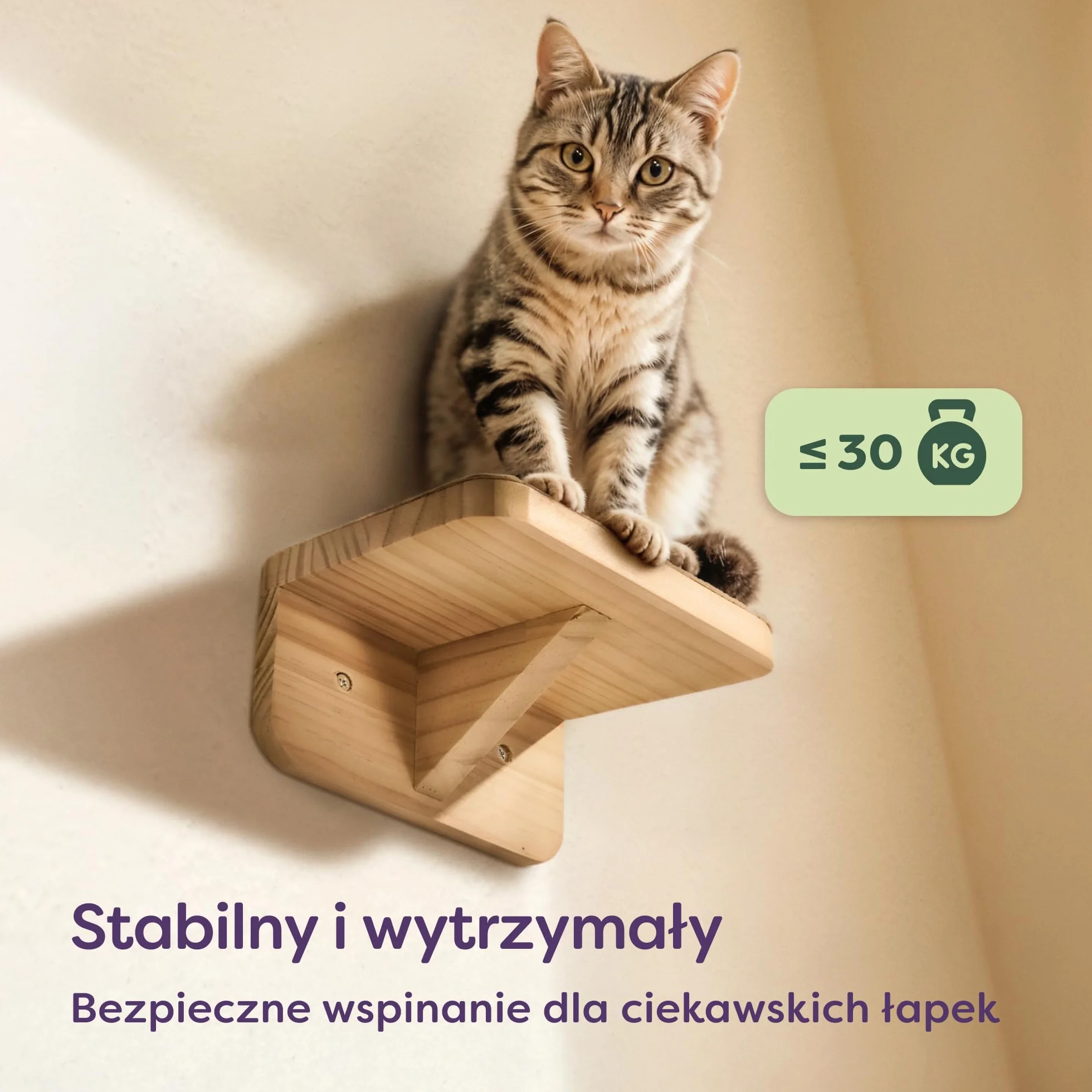 Ścianka Wspinaczkowa Dla Kotów - 3 Ścianka Schodowa Dla Kotów - Fsc® Drewno Sosnowe - Antypoślizgowa Włóknina - Łatwy Montaż - Udźwig Do 30kg (Beż, 18x10cm, 1)