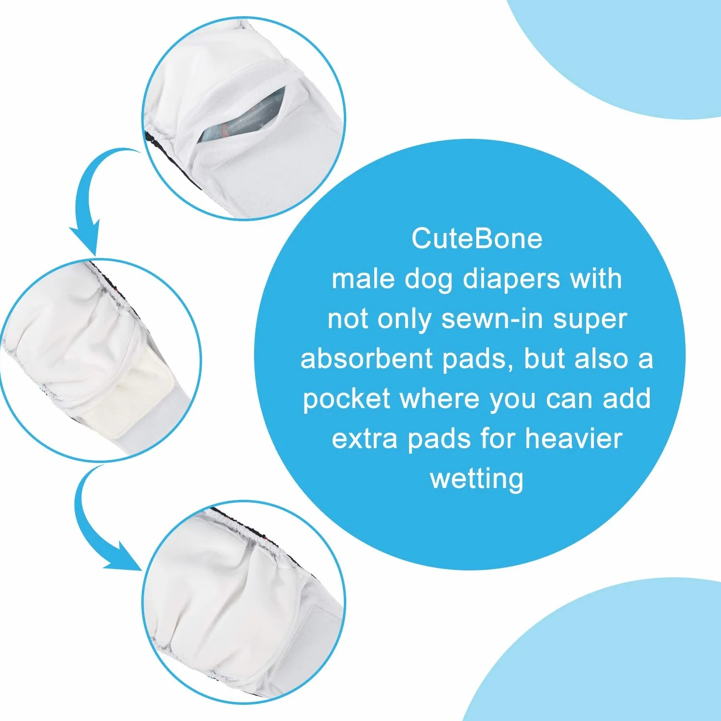CuteBone Opaski na brzuch dla psów płci męskiej chusty nadające się do prania pieluchy DM06XS, XS (23-28 cm)