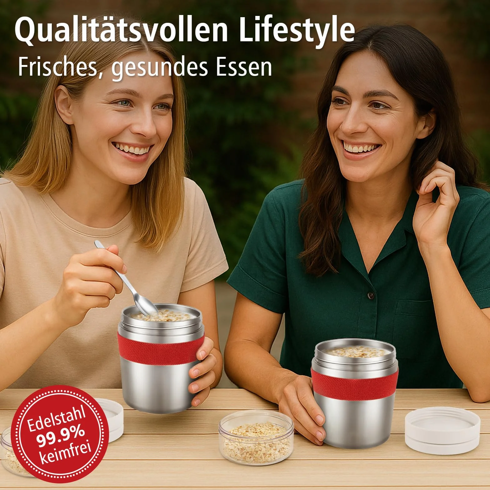 Kubek na musli na wynos 500 + 200 ml, ze stali nierdzewnej, wewnętrzna ścianka, kubek termiczny do jedzenia, izolowana stal szlachetna kubek na jogurt do musli