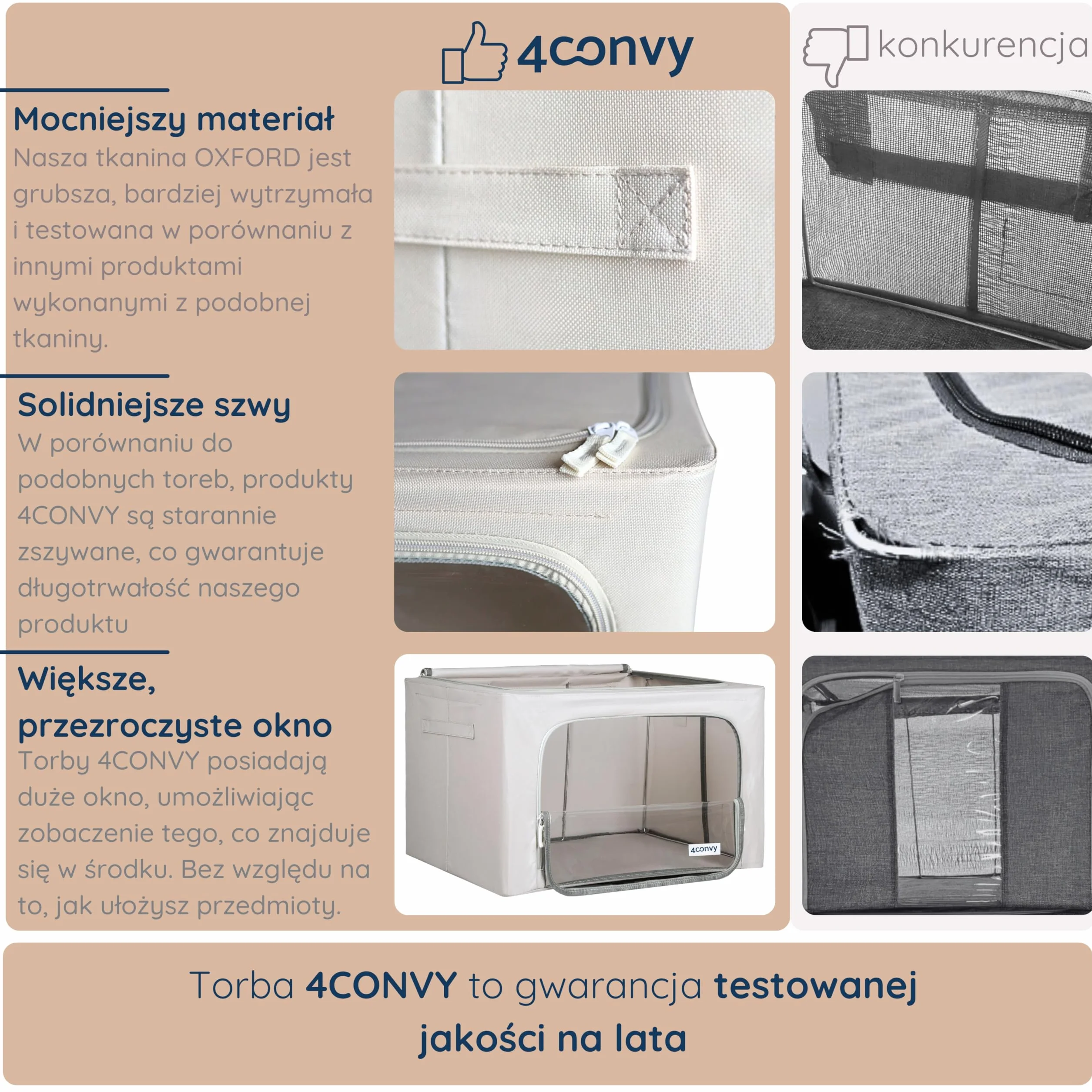 4CONVY Pokrowiec na pościel - pojemnik z oknem do przechowywania odzieży, kołder, poduszek, pościeli - składana torba z mocnego materiału (Szary, 3x24L)