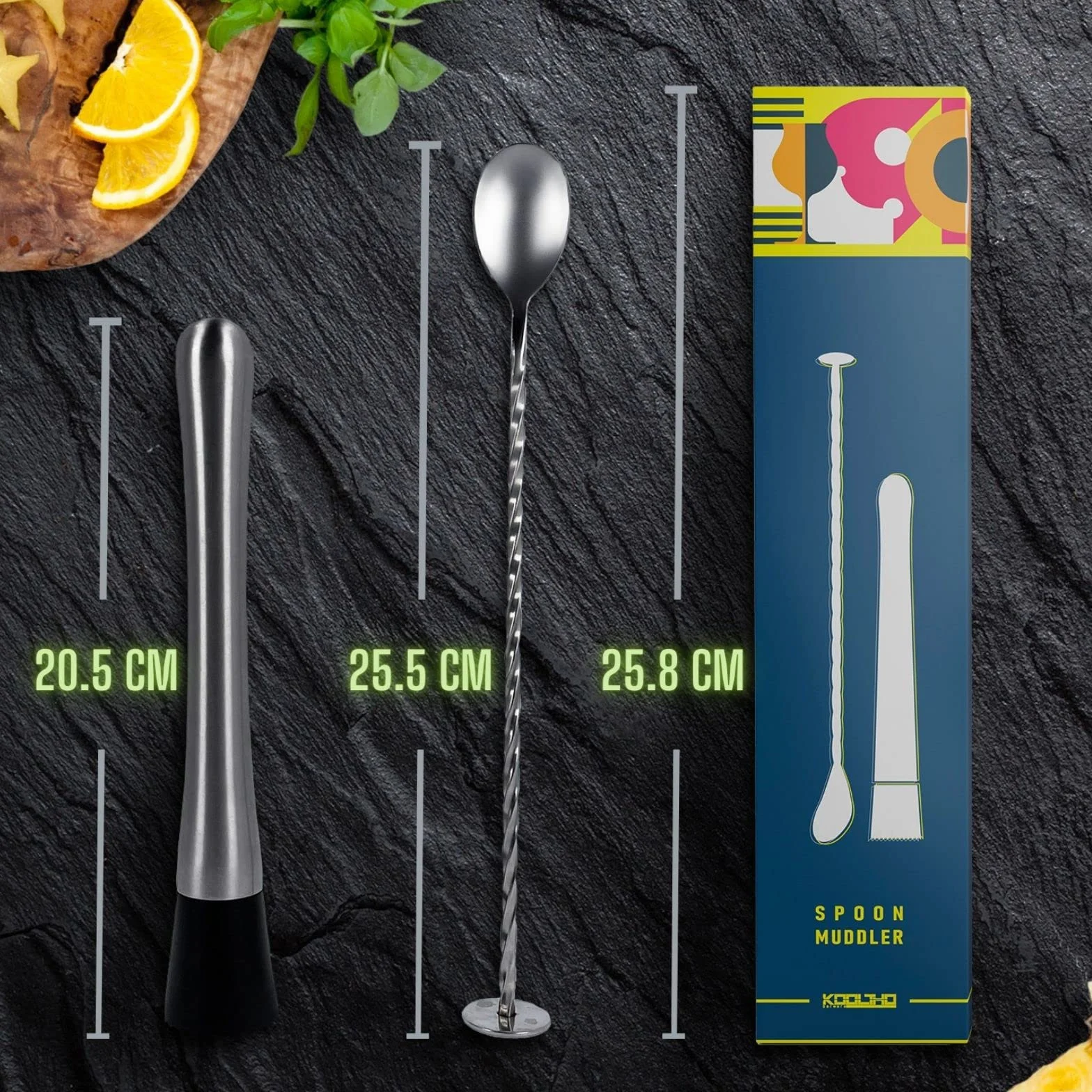 Zestaw łyżek barowych i koktajli, tłuczek ze stali nierdzewnej, z metalową łyżeczką, ubijak do Mojito i Caipirinha, podstawowy zestaw do przygotowywania napojów, barowy muddler & Spoon