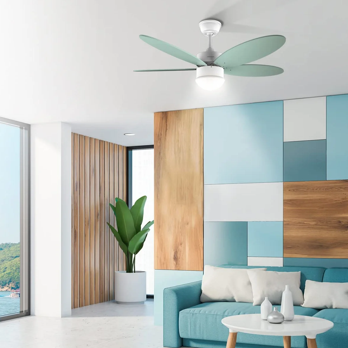 Cecotec Wentylator sufitowy z energią Aero 4260 Mint. 40 W, silnik DC, średnica 42" z 5 odwracalnymi ostrzami, światło LED, pilot zdalnego sterowania, timerem, 6 prędkości