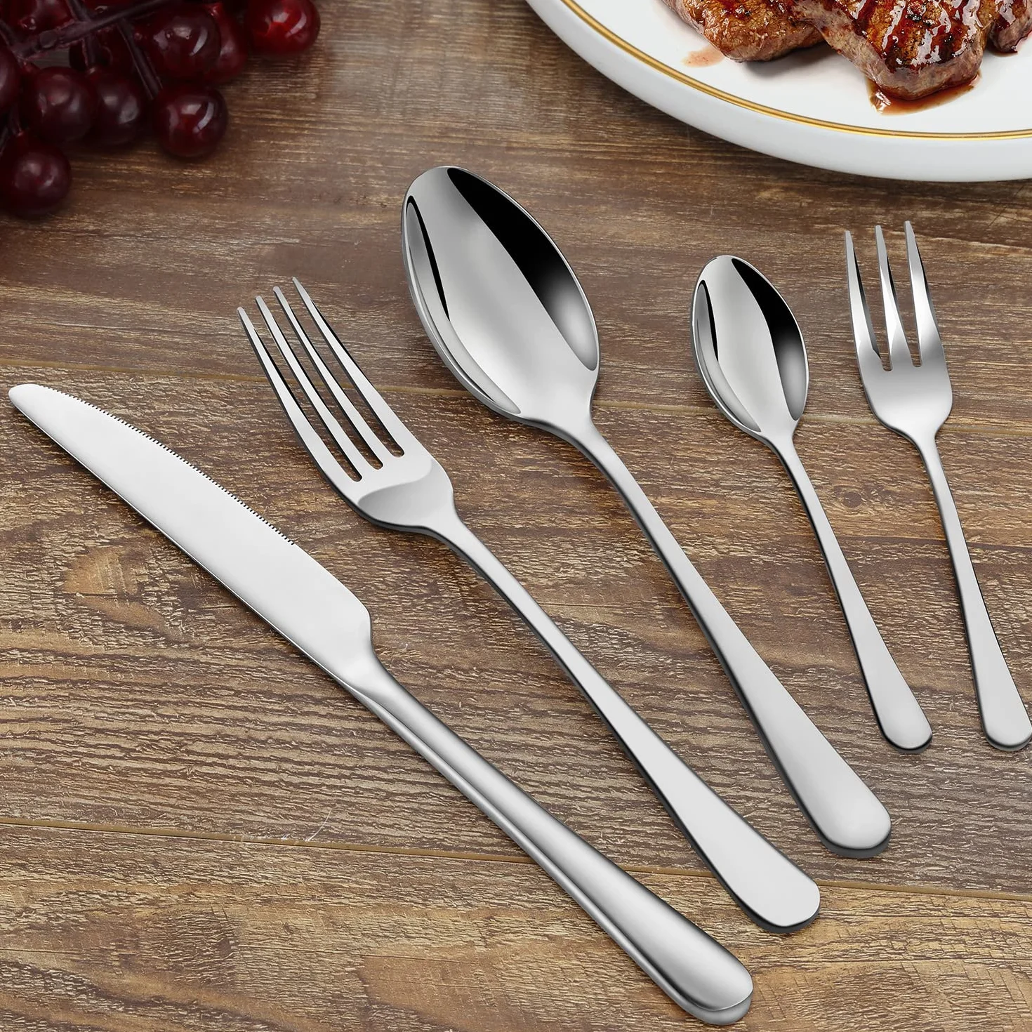 BEWOS - 16 sztuk srebrnej łyżki, łyżka obiadowa ze stali nierdzewnej o długości 20,5 cm / 8,07 cala, unikalna seria łyżeczek do kawy, łyżka do zupy nadająca się do mycia w zmywarce