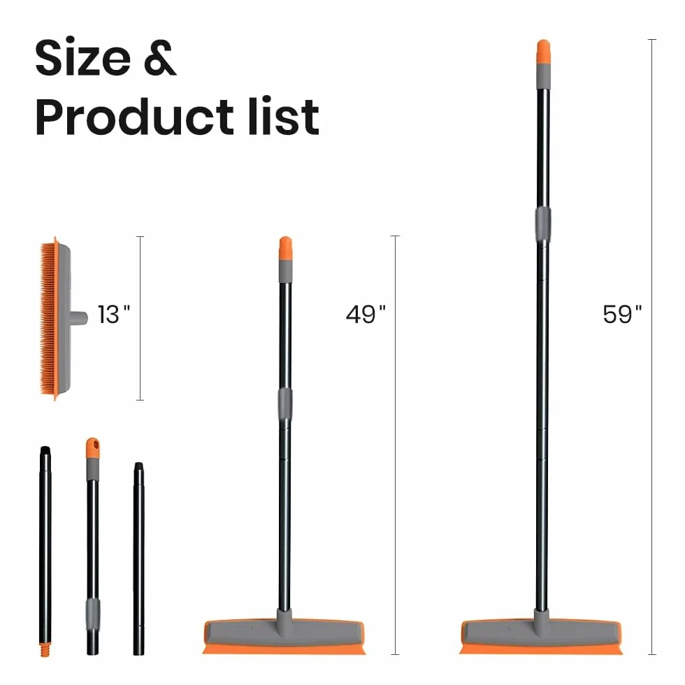 TreeLen Guma Broom Carpet Rake Pet Hair Remover Broom with Squeegee Extension Push Broom for Carpet Hardwood Floor Tile Windows