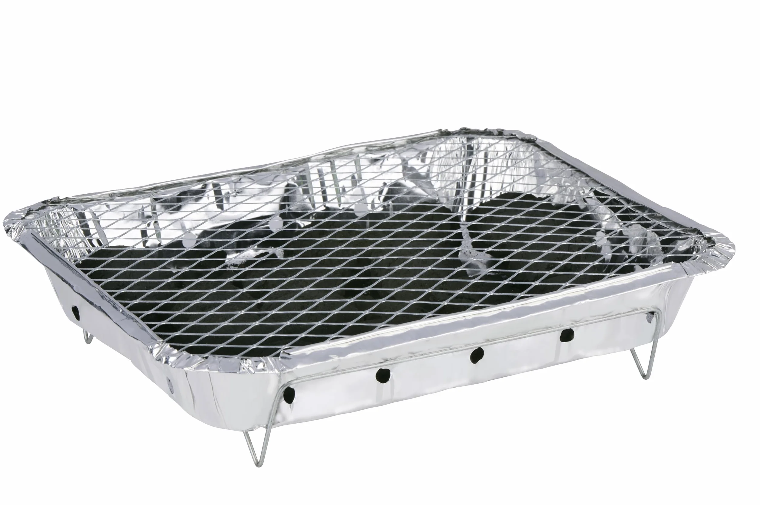 Alpina Jednorazowy grill na węgiel drzewny – gotowy do użycia – kompaktowy i przenośny – czas palenia ok. 1,5 godziny – z rusztem do grillowania – idealny w podróży