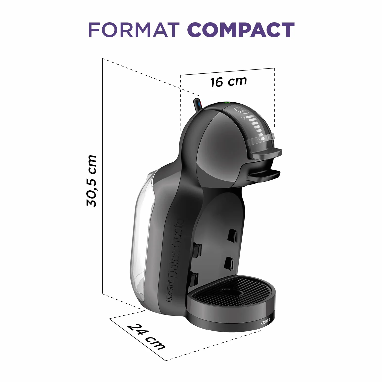 Krups Nescafé Dolce Gusto Mini Me ekspres do kawy na kapsułki z ciśnieniem 15 barów, pojemność 0,8 l, zimne lub gorące napoje, Play&Select, Thermoblock, 35 rodzajów kawy, czarny, KP1238