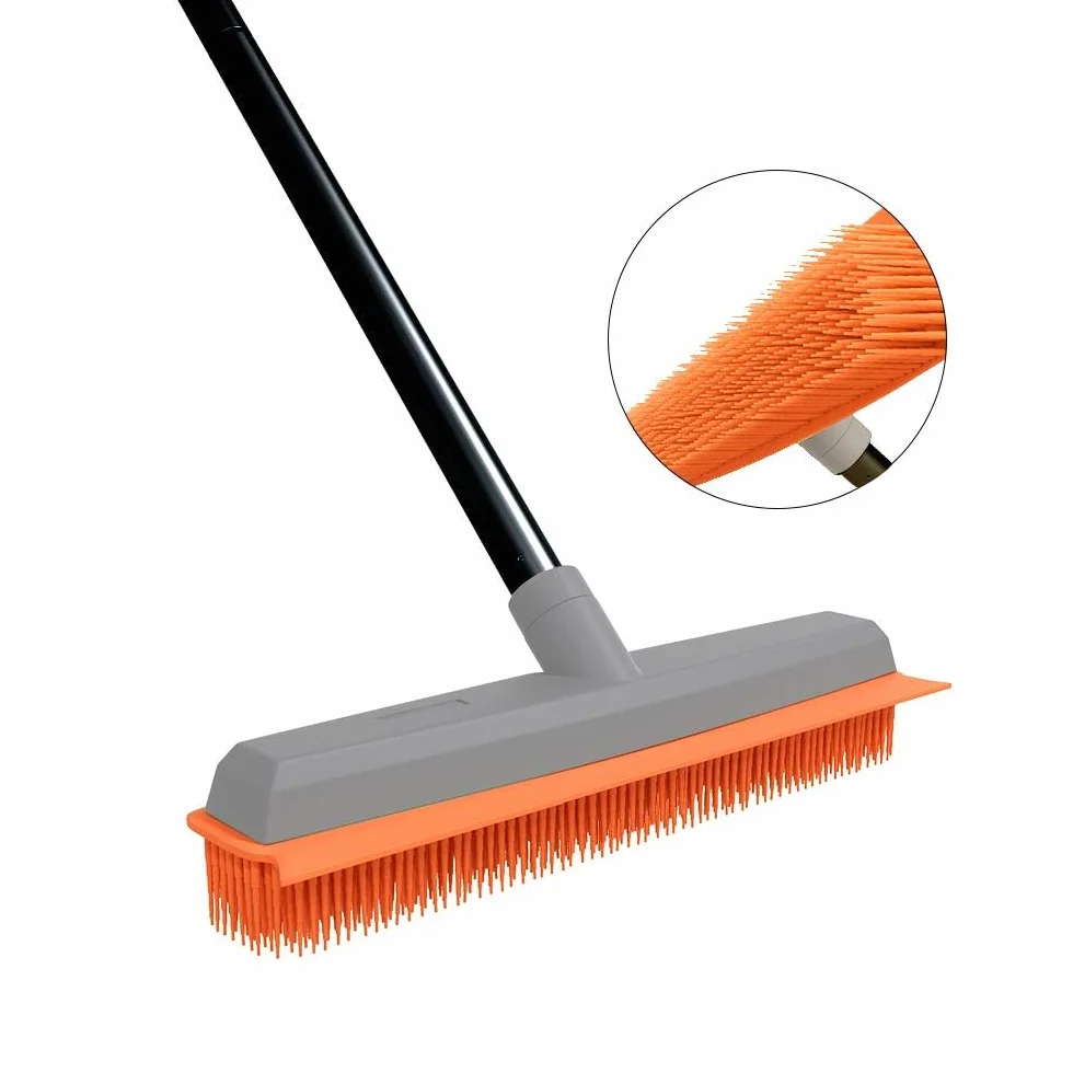 TreeLen Guma Broom Carpet Rake Pet Hair Remover Broom with Squeegee Extension Push Broom for Carpet Hardwood Floor Tile Windows