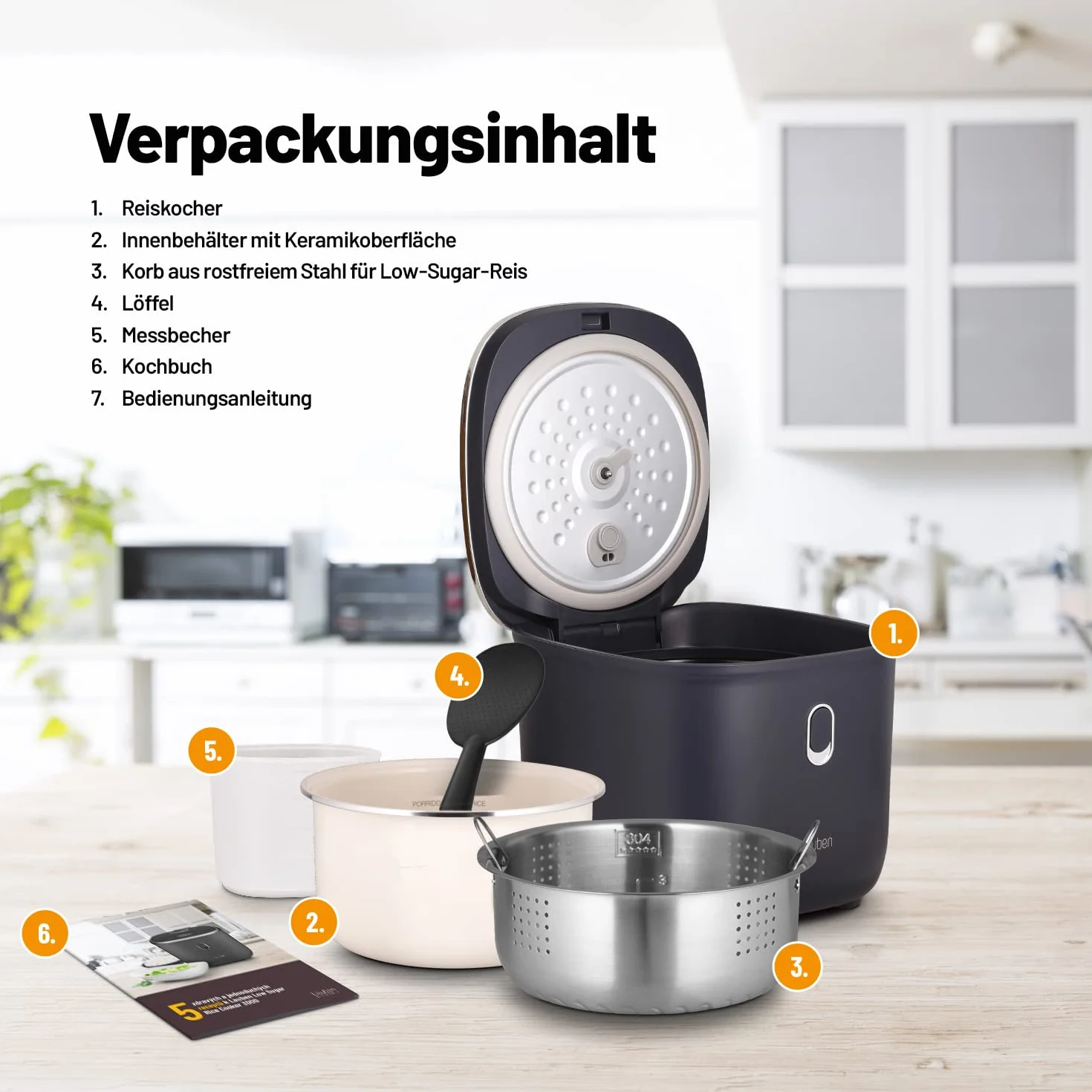 Lauben Low Sugar Rice Cooker szybkowar z funkcją niskiego cukru, pojemność 3 l, 6 trybów, opóźniony start, utrzymywanie ciepła, nieprzywierająca powierzchnia ceramiczna, nadaje się do mycia w