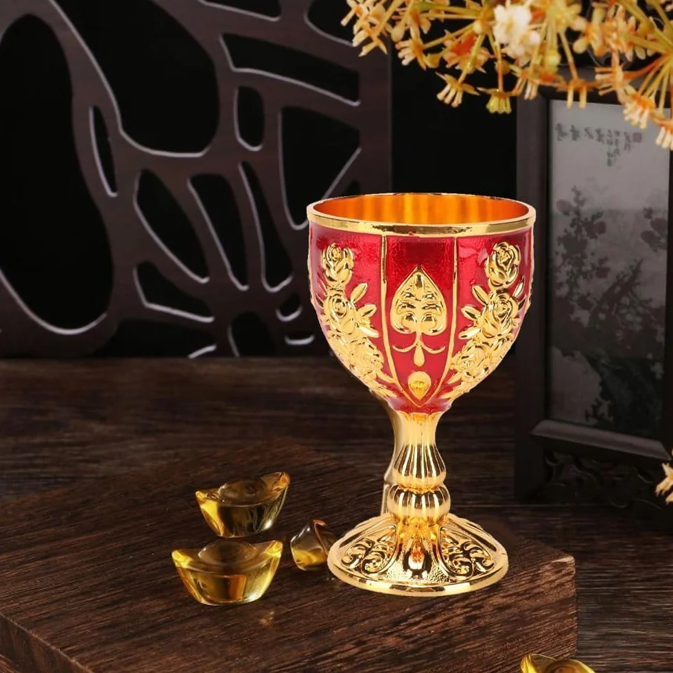 Pimp Cup Retro wytłoczony wzór kwiatowy 10 cm kielich - wysoki stop cynku - elegancki złoty kielich na imprezę, bankiet i bar
