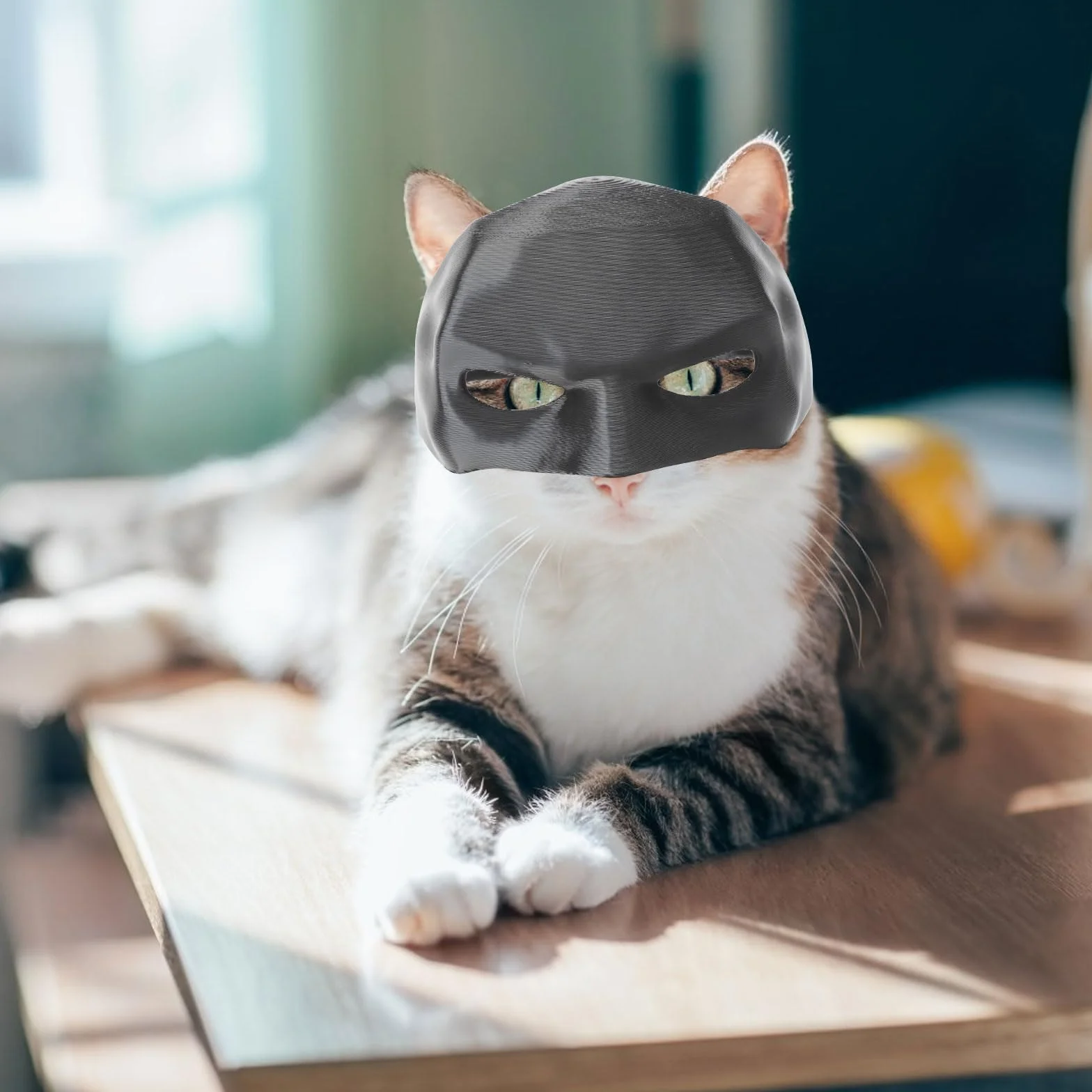HENGBIRD Maska dla kotów Batman, czarna maska nietoperza, kostium Batcat Halloween 13 cm